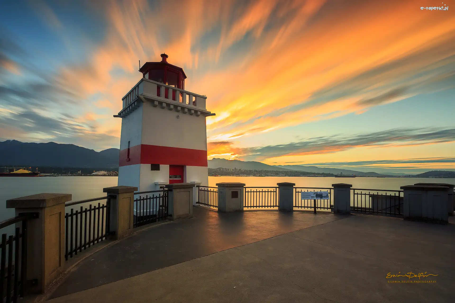 Kanada, Brockton Point, Góry, Latarnia morska, Morze, Vancouver, Wschód słońca