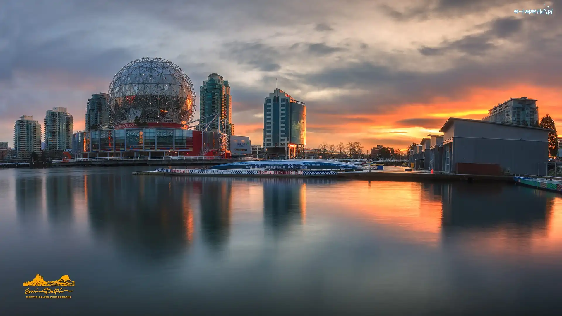 Kanada, Science World at TELUS, Wieżowce, Muzeum Nauki, Kopuła, Vancouver, Rzeka Fraser
