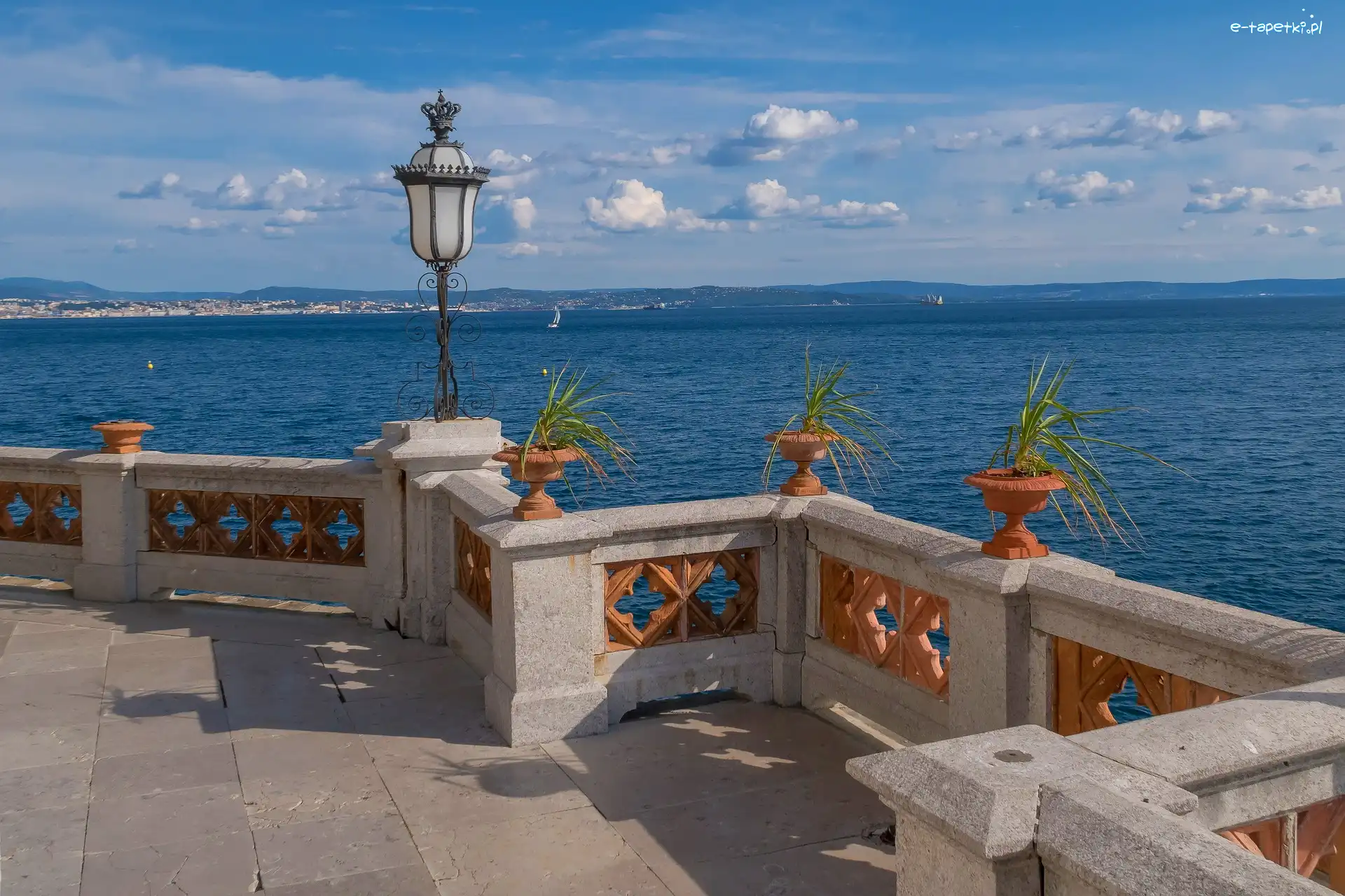 Włochy, Donice, Latarnia, Taras, Morze, Triest, Zamek Miramare