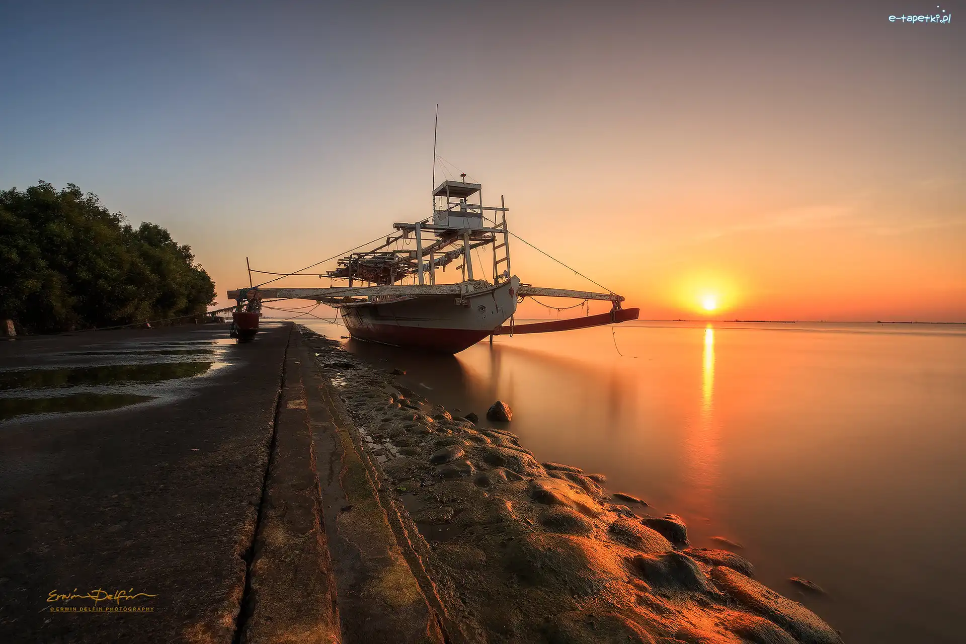 Rybacka, Rzeka Talisay, Filipiny, Półwysep Bataan, Łódź, Puerto Rivas, Balanga City, Wschód słońca