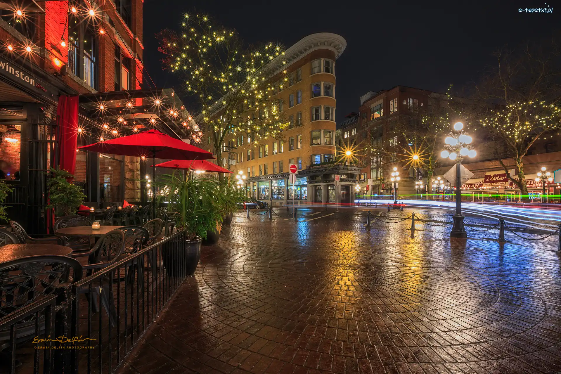Światła, Hotel Europe, Kanada, Vancouver, Budynek Flatiron, Noc, Dzielnica Gastown, Dawny