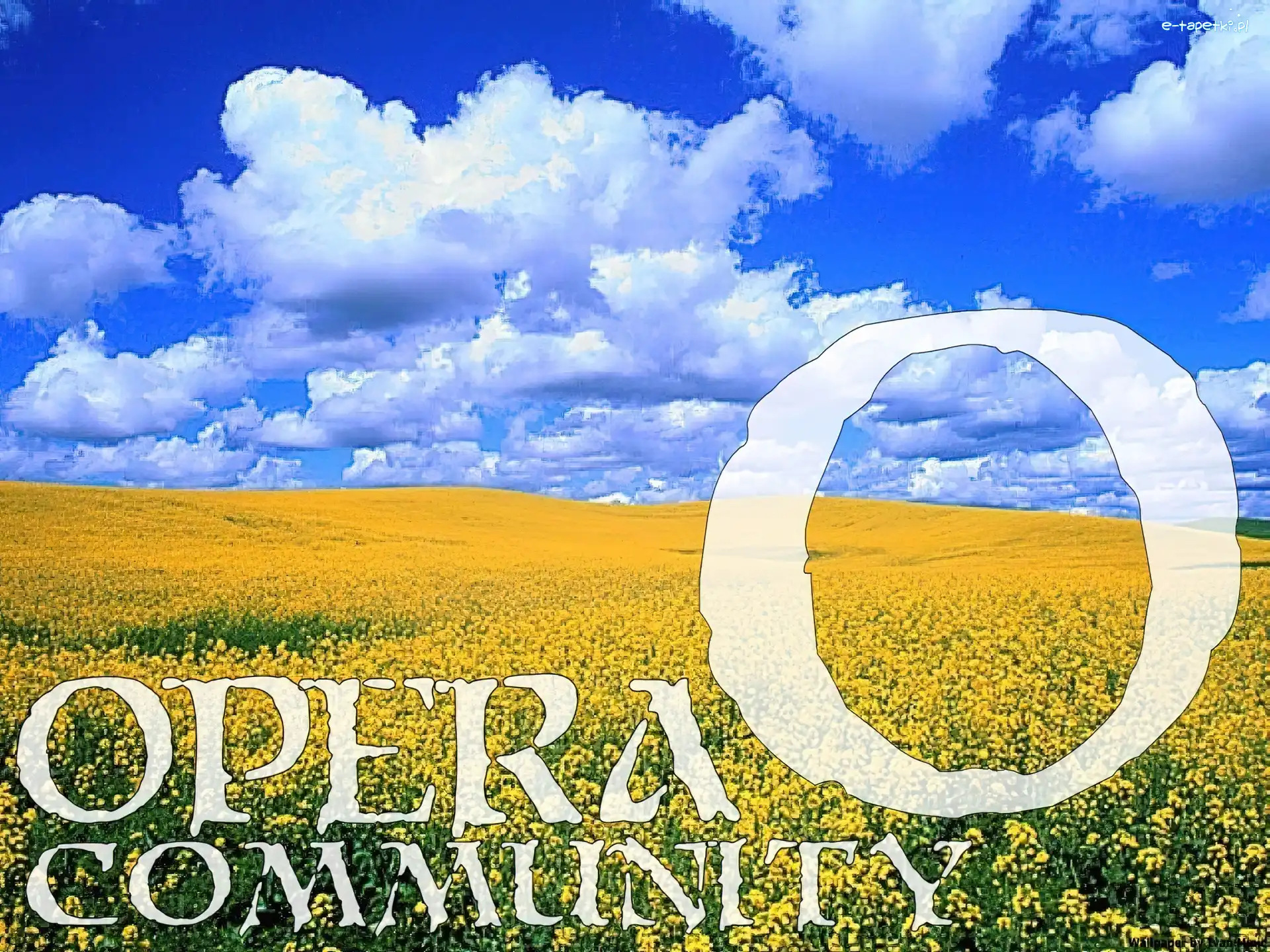 Opera, niebo, chmury, rzepak, pole