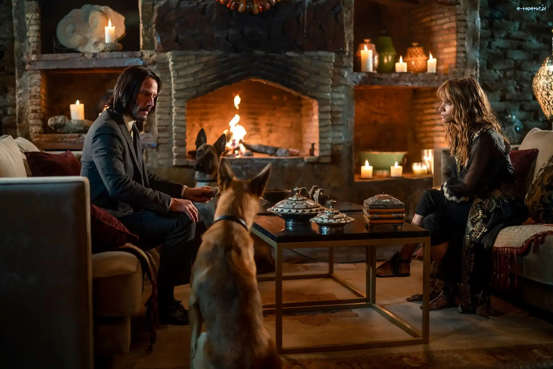Halle Berry, Aktorka, Aktor, John Wick 3, Film, Kominek, Pokój, Keanu Reeves, Psy