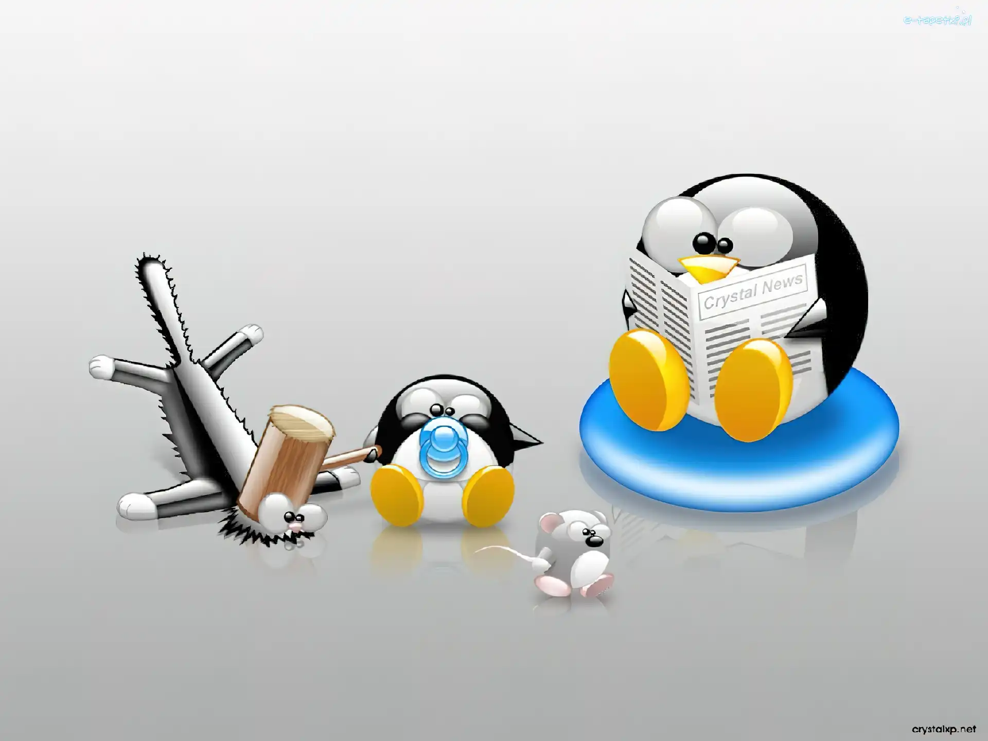 smoczek, kot, mysz, młotek, pingwin, Linux