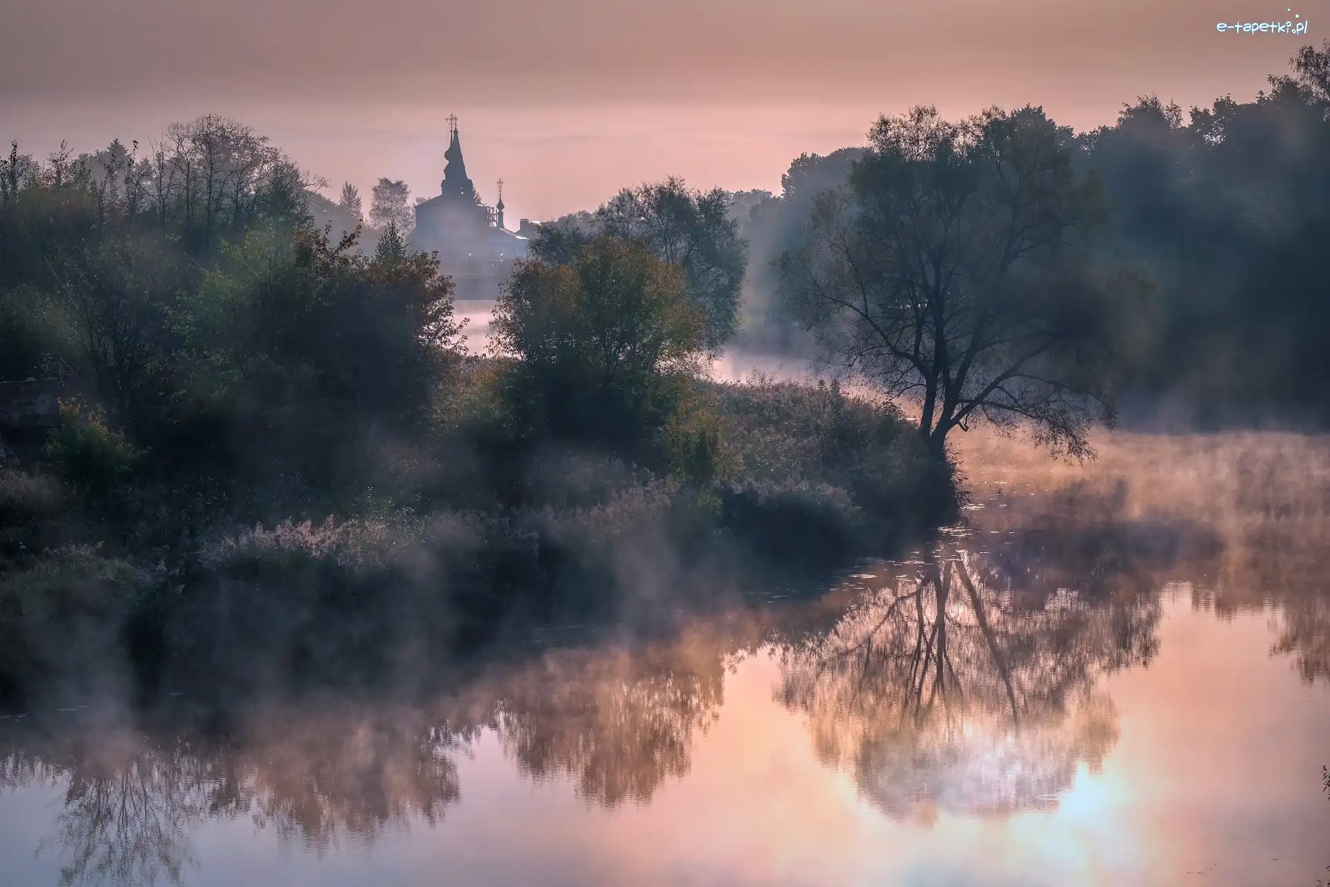Rosja, Mgła, Cerkiew, Drzewa, Rzeka Kamienka, Obwód włodzimierski, Suzdal