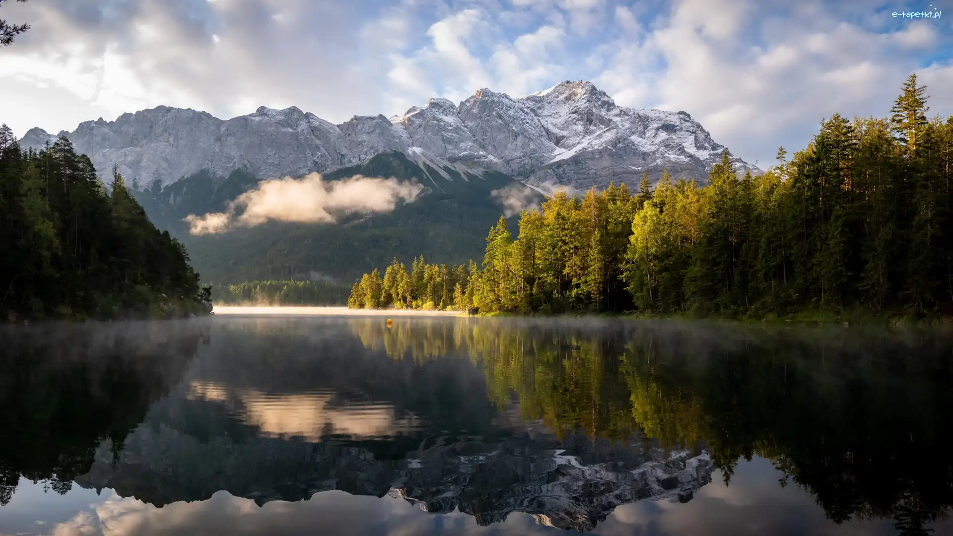 Jezioro Eibsee, Garmisch-Partenkirchen, Góry, Niemcy, Bawaria