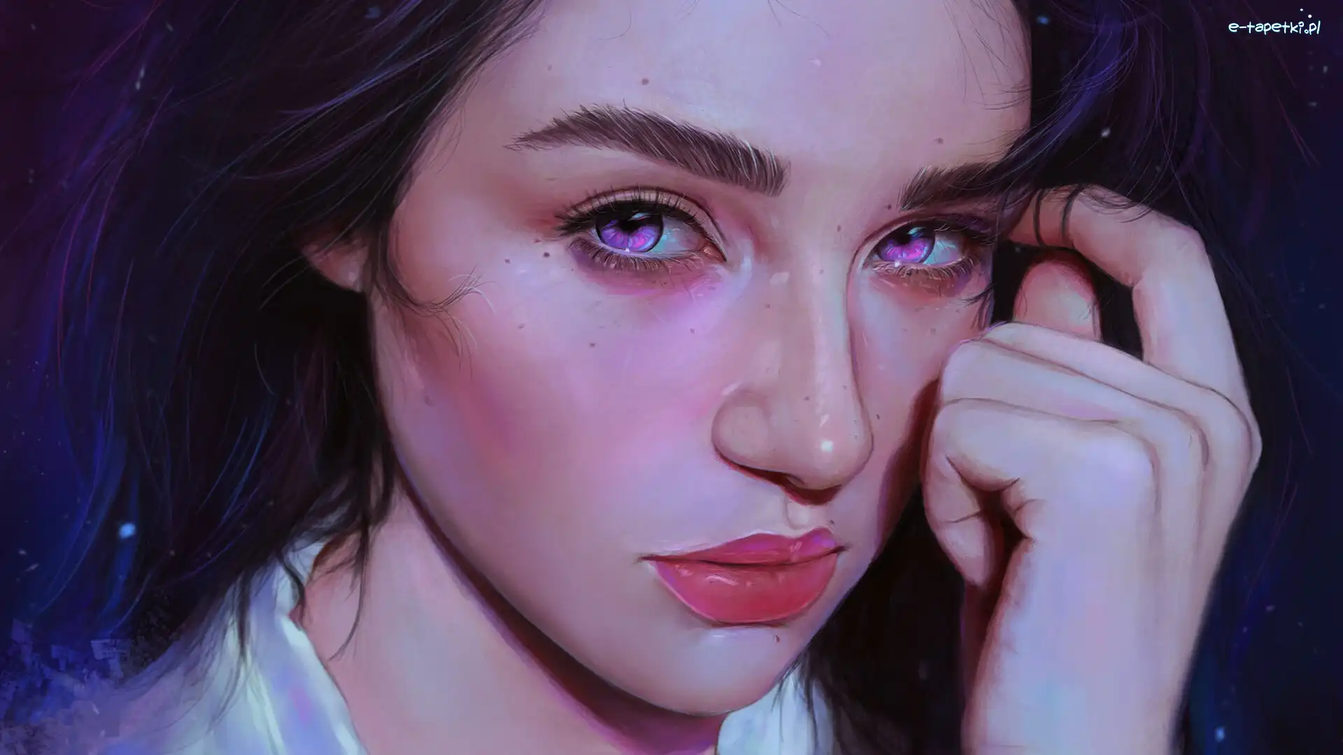 Spojrzenie, Kobieta, Portret, Smutek, Smutna, Grafika