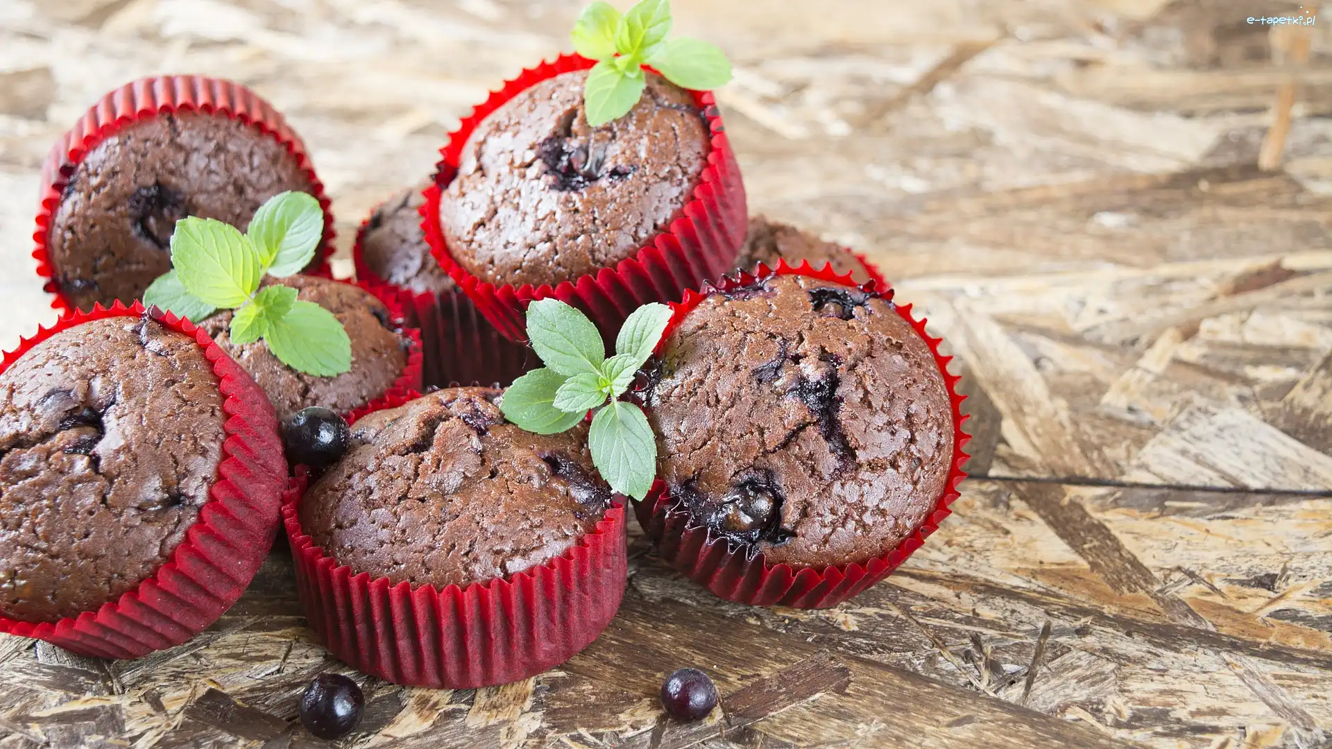 Babeczki, Jagody, Muffinki, Mięty, Liście