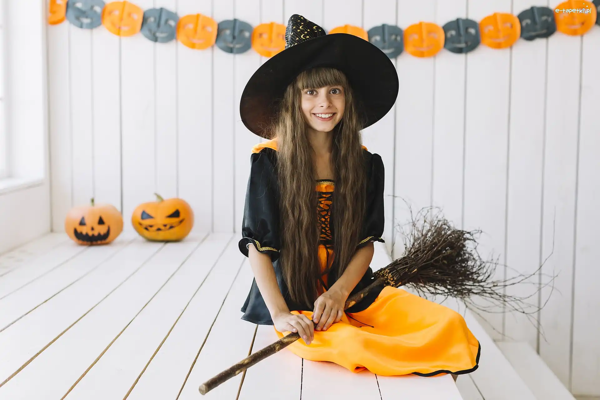 Dynie, Halloween, Miotła, Dziewczynka