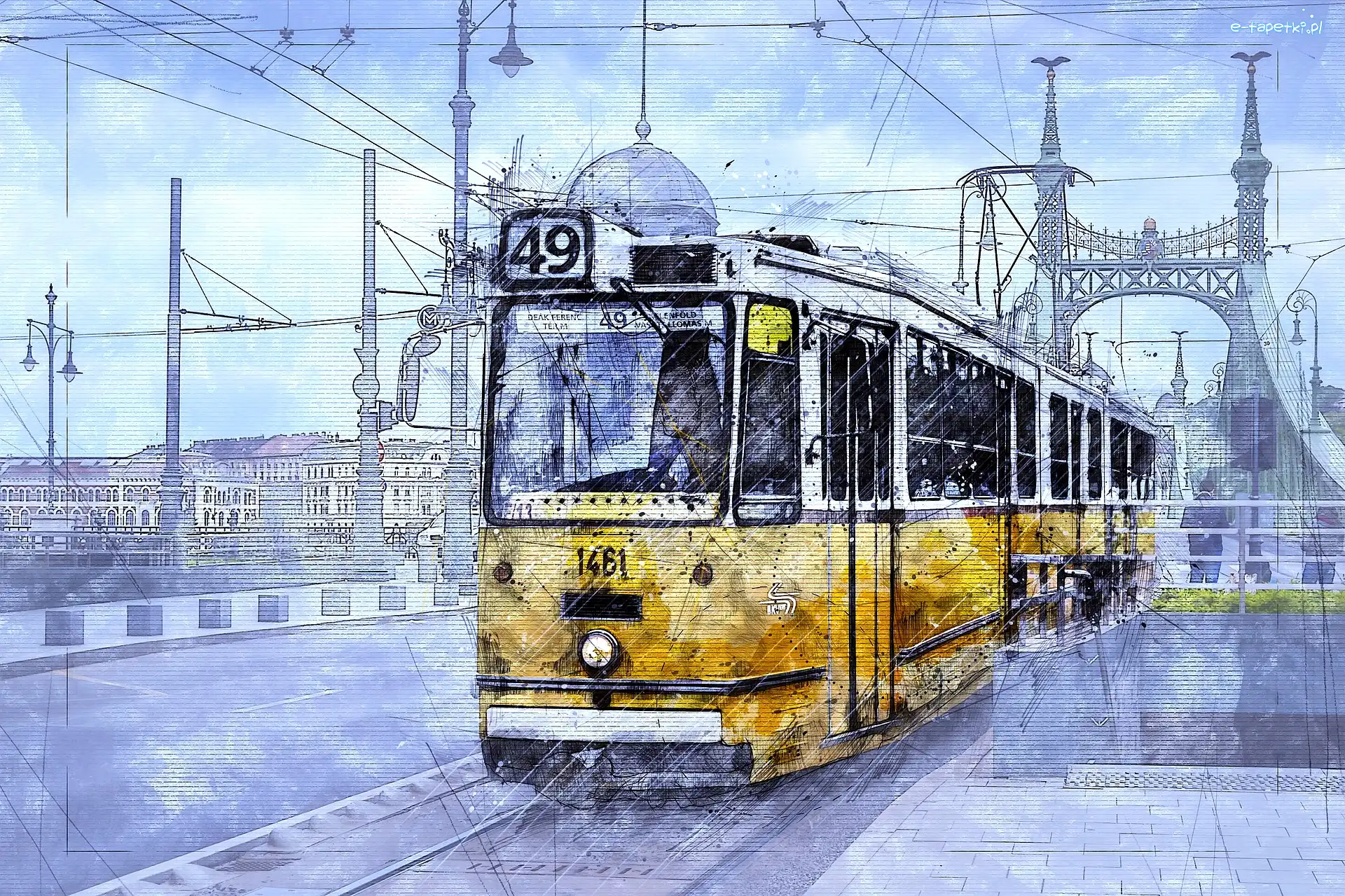 Żółty, Ulica, Tramwaj, Grafika
