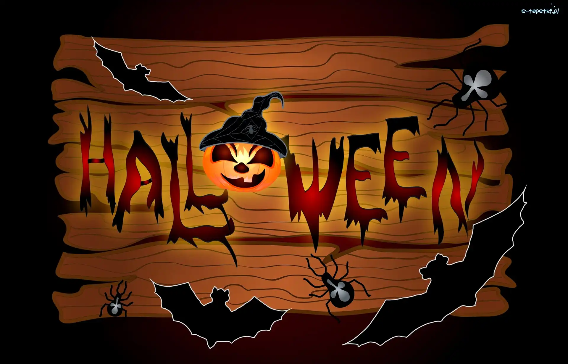 Halloween, Nietoperze, Pająki, Grafika, Dynia