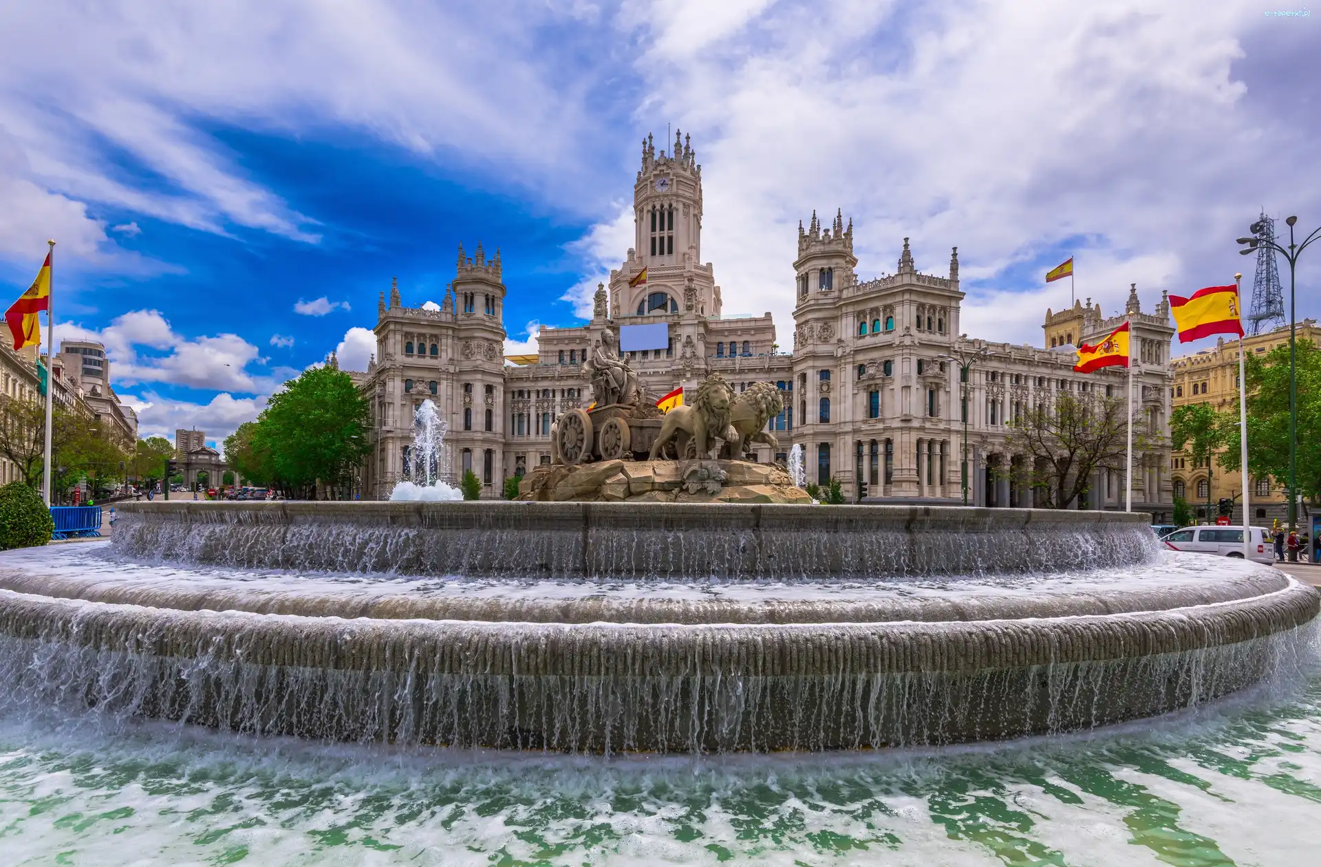 Muzeum Palacio de Comunicaciones, Plac Cibeles, Fontanna Kybele, Madryt, Hiszpania, Budynek, Rzeźba