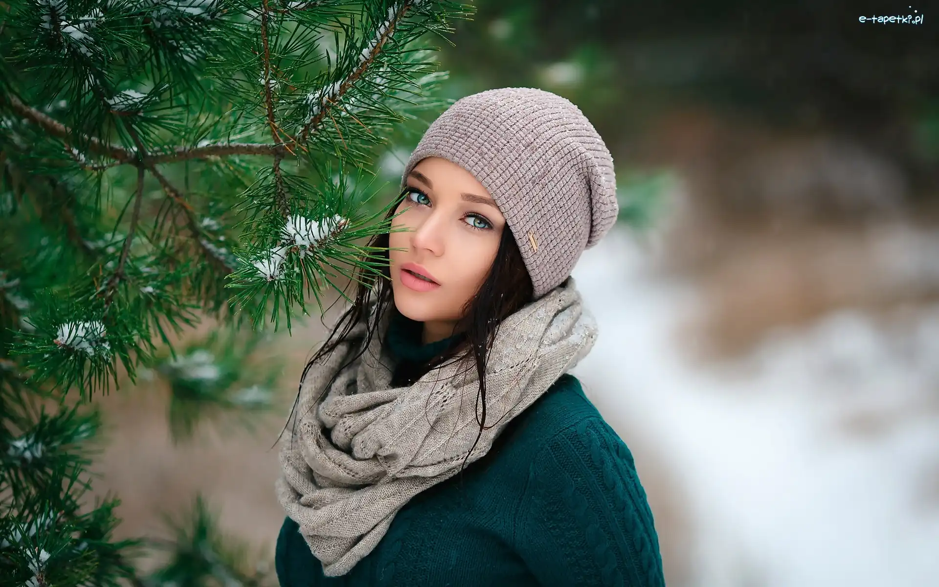Sosna, Angelina Petrova, Czapka, Modelka, Kobieta, Gałązki, Szal
