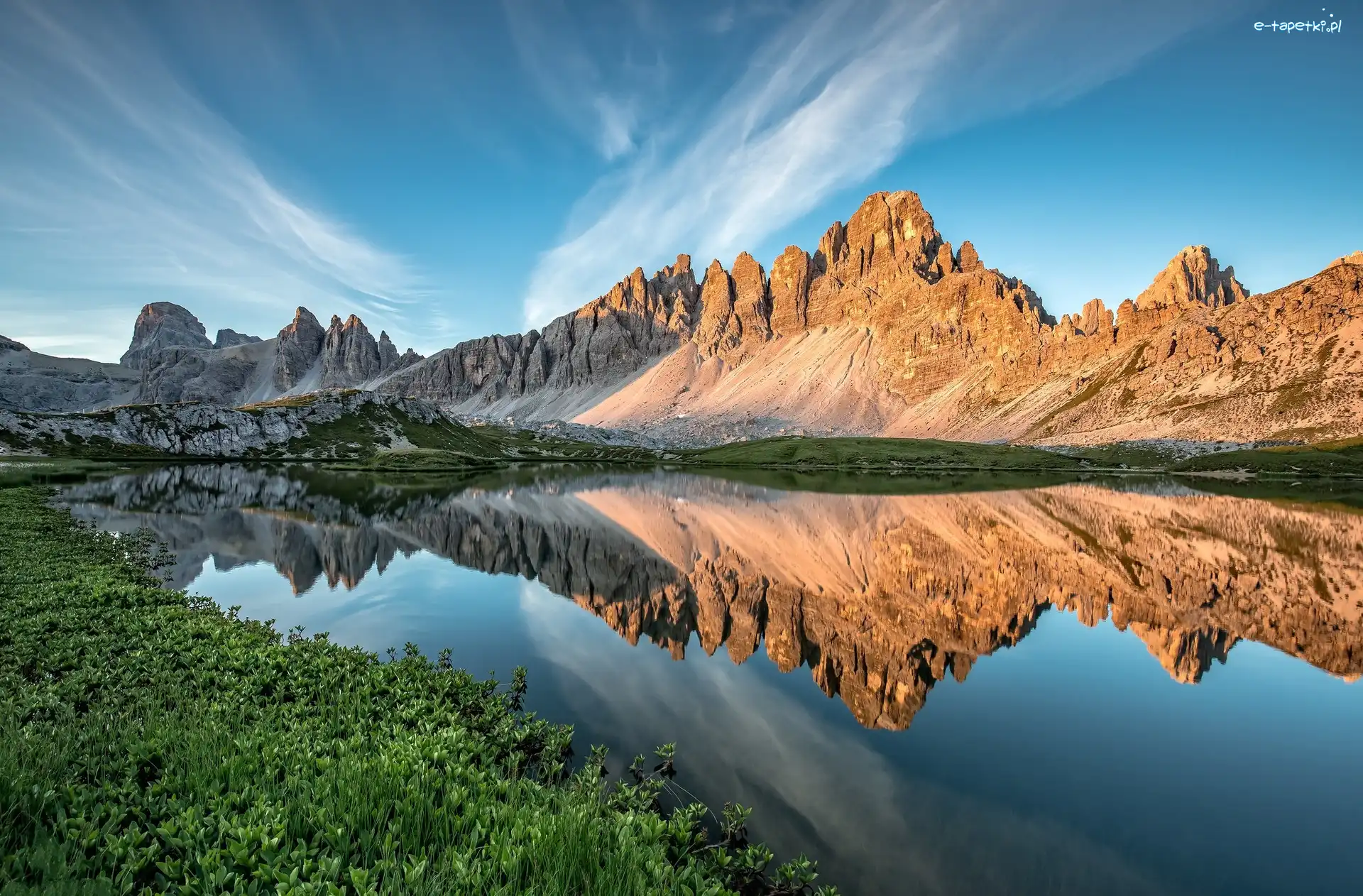 Włochy, Góra Paternkofel, Jezioro, Dolomity, Góry, Odbicie, Rośliny