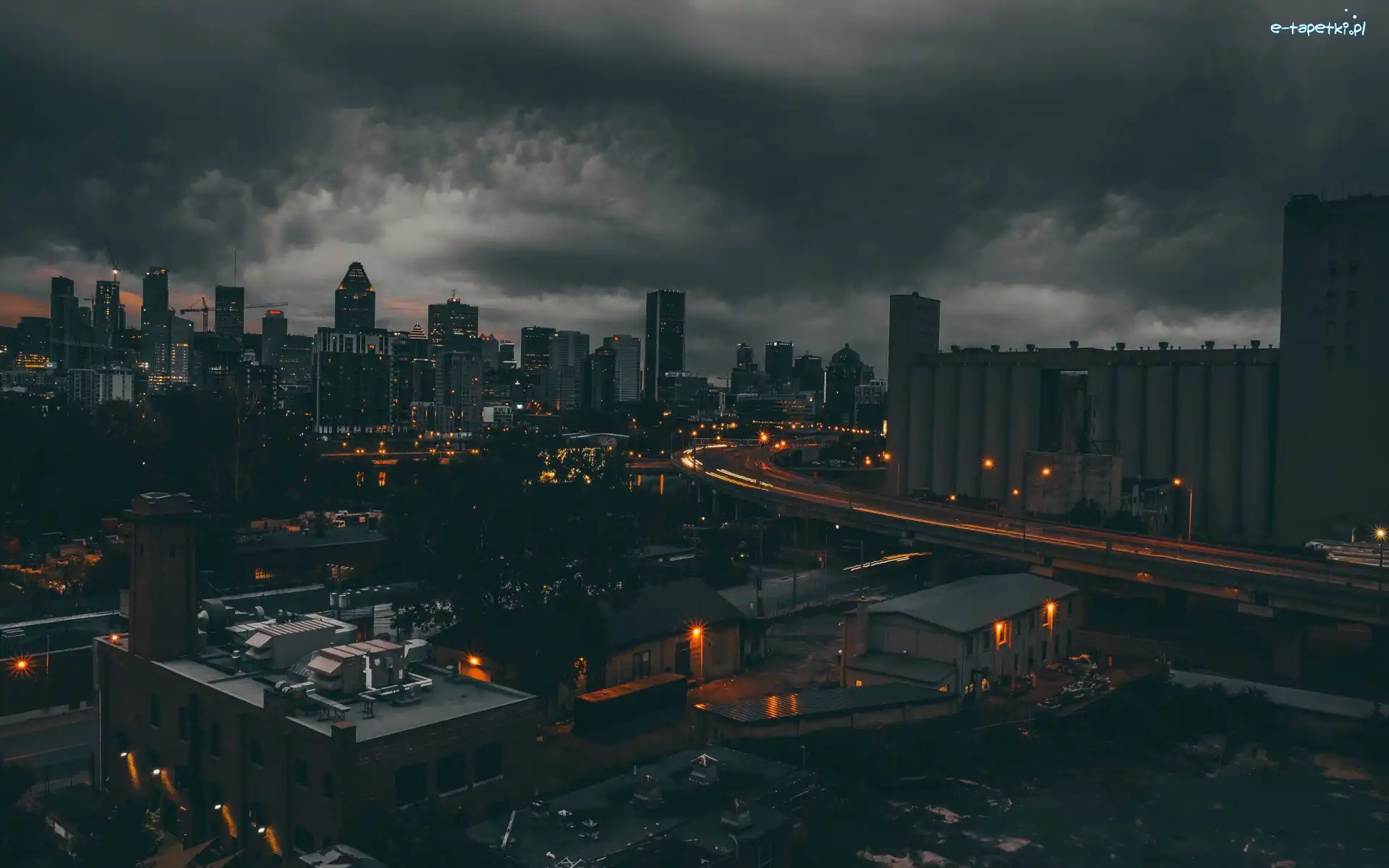 Ciemne, Noc, Budynki, Chmury, Montreal, Kanada