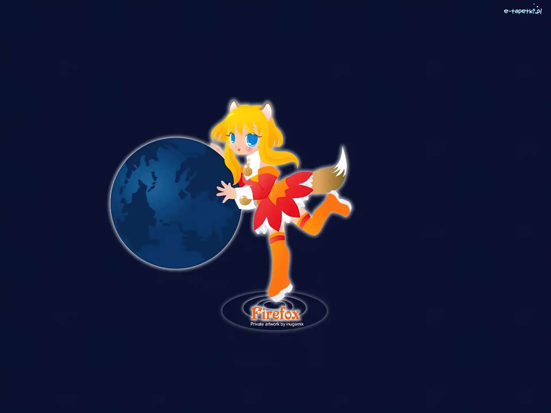 kobieta, manga, lis, grafika, ziemia, FireFox