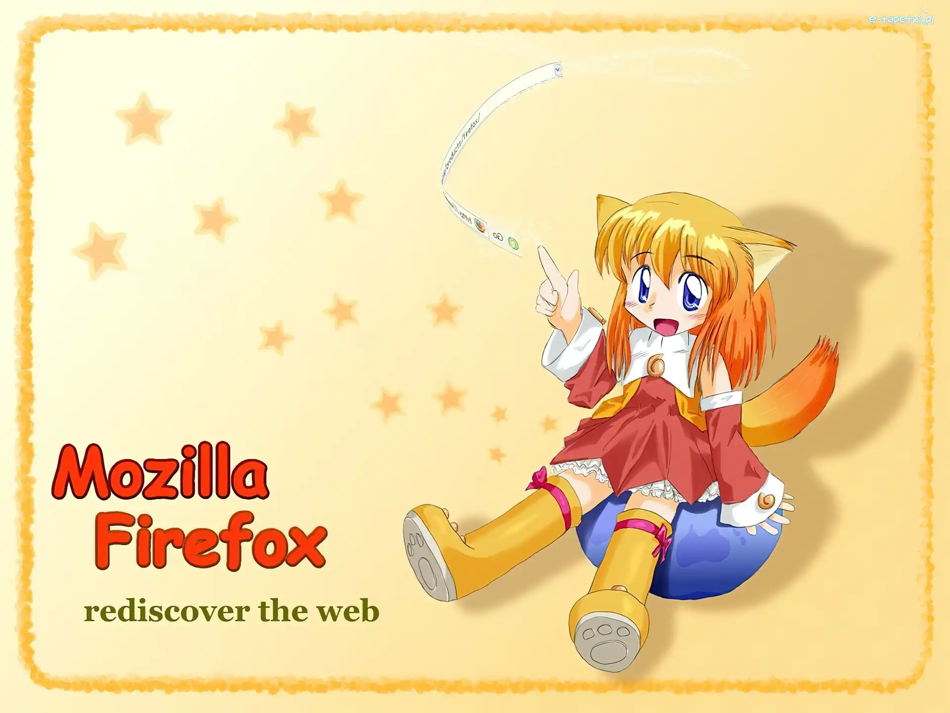 manga, kobieta, lis, ziemia, grafika, FireFox