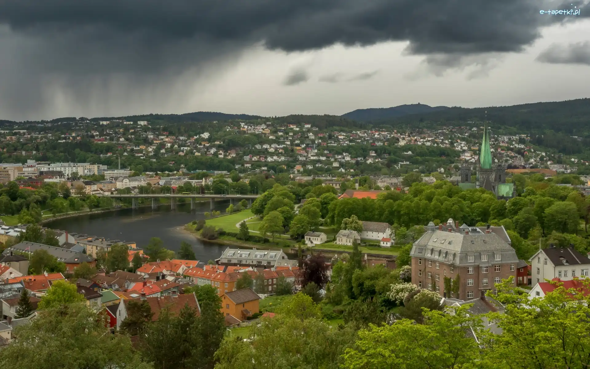 Katedra, Rzeka, Most, Norwegia, Kristiansand, Miasto