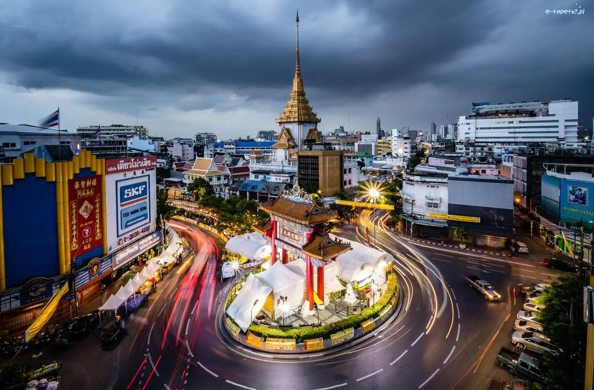 Bangkok, Ulica, Tajlandia, Domy, Światła