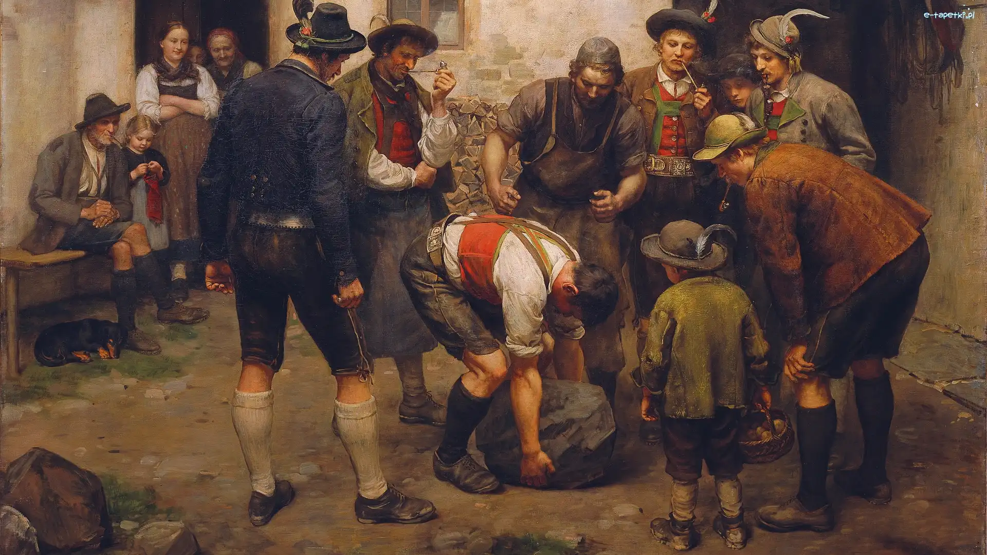 Kamienia, Franz von Defregger, Mężczyźni, Obraz, Malarstwo, Podnoszenie, Zawody