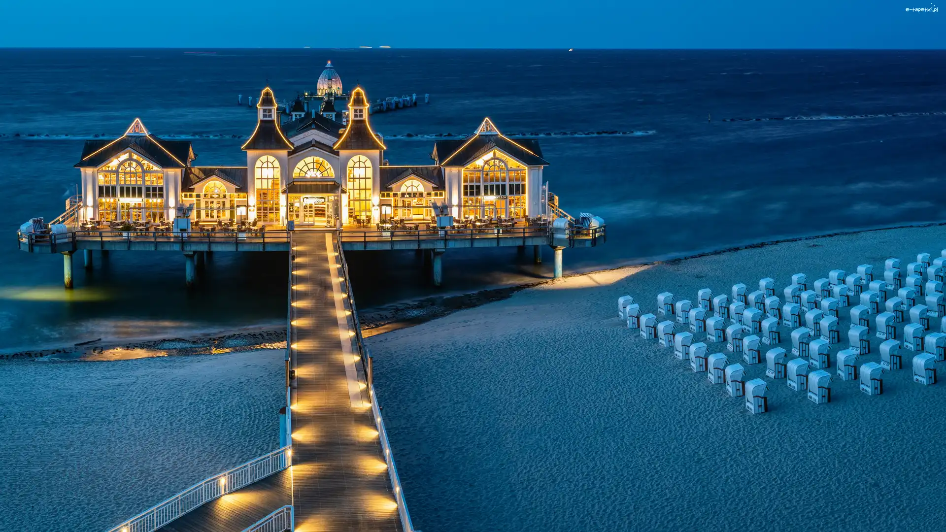 Plaża, Restauracja, Niemcy, Sellin, Kawiarnia, Kosze plażowe, Molo, Morze Bałtyckie