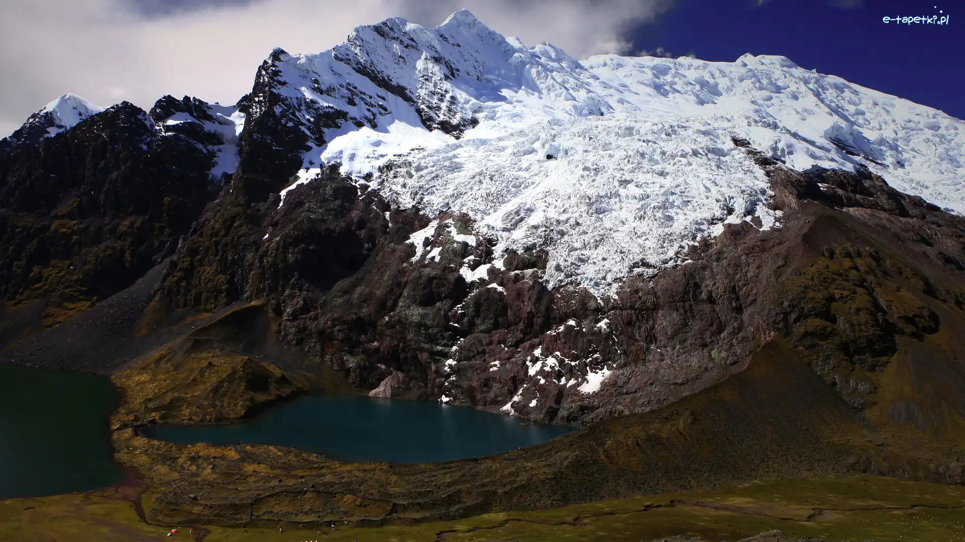 Peru, Góra Ausangate, Ośnieżone, Andy, Góry, Jezioro Lake Jatun Puqa, Szczyty