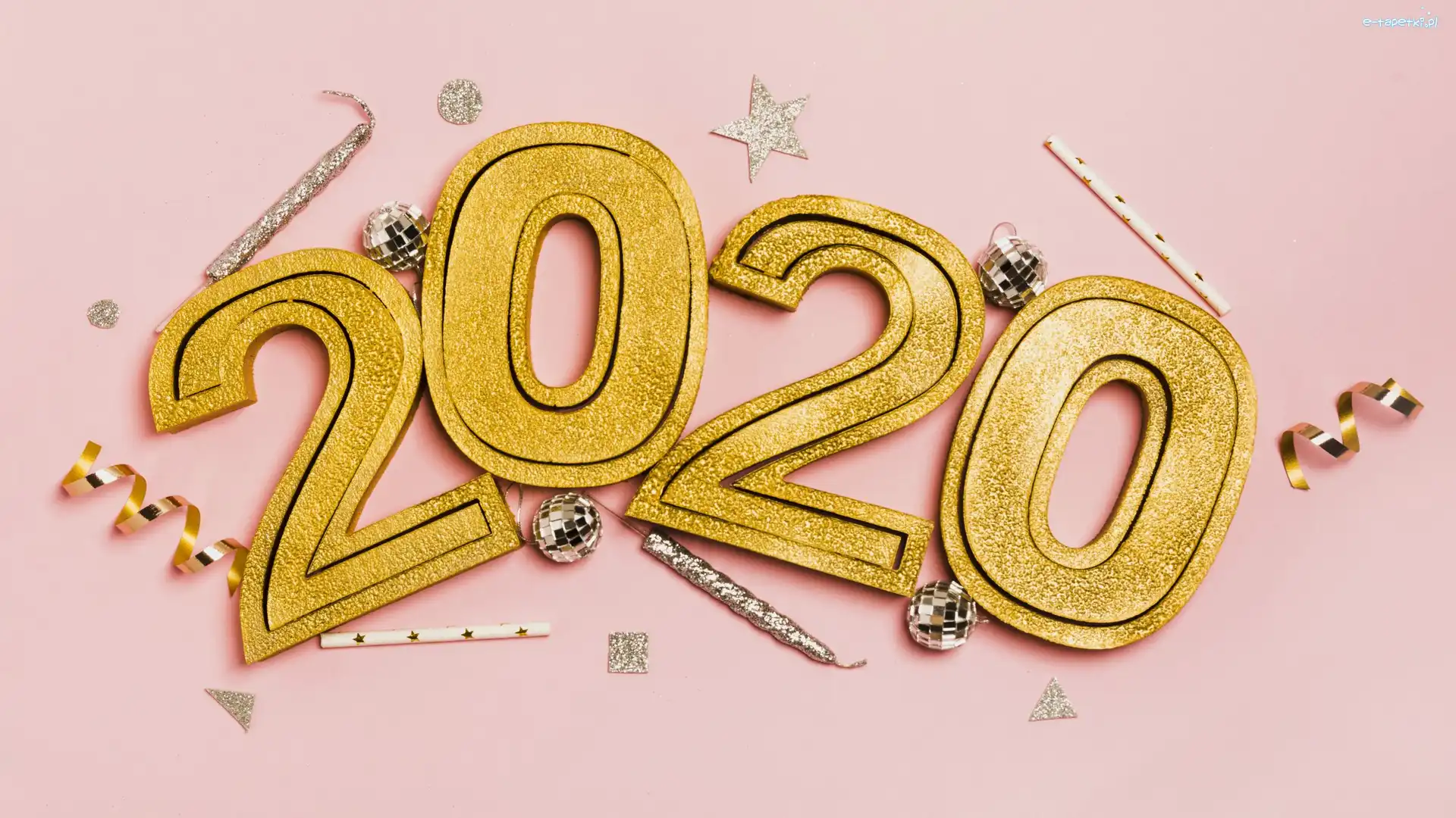 Gwiazdki, Cyfry, 2020, Rok, Nowy, Świeczki, Bombki
