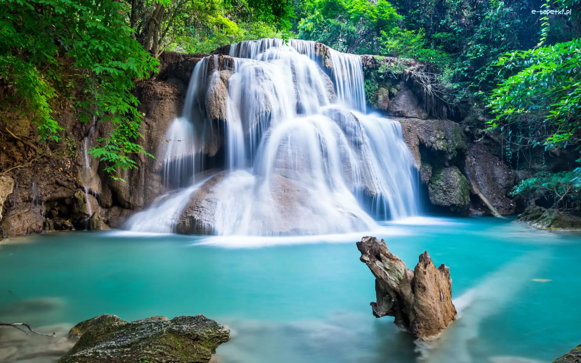 Las, Wodospad, Drzewa, Skały, Tajlandia, Kamienie, Mech, Rośliny, Rzeka, Huay Mae Khamin Waterfall, Krzewy
