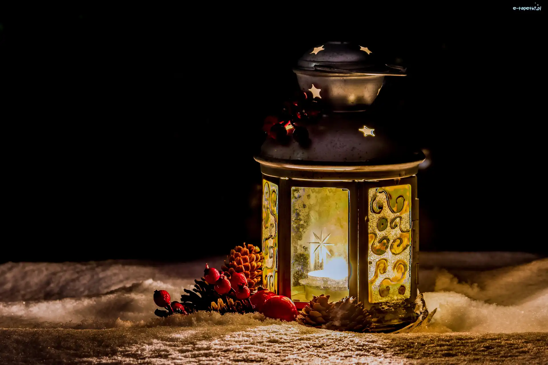 Jagody, Śnieg, Szyszki, Lampion