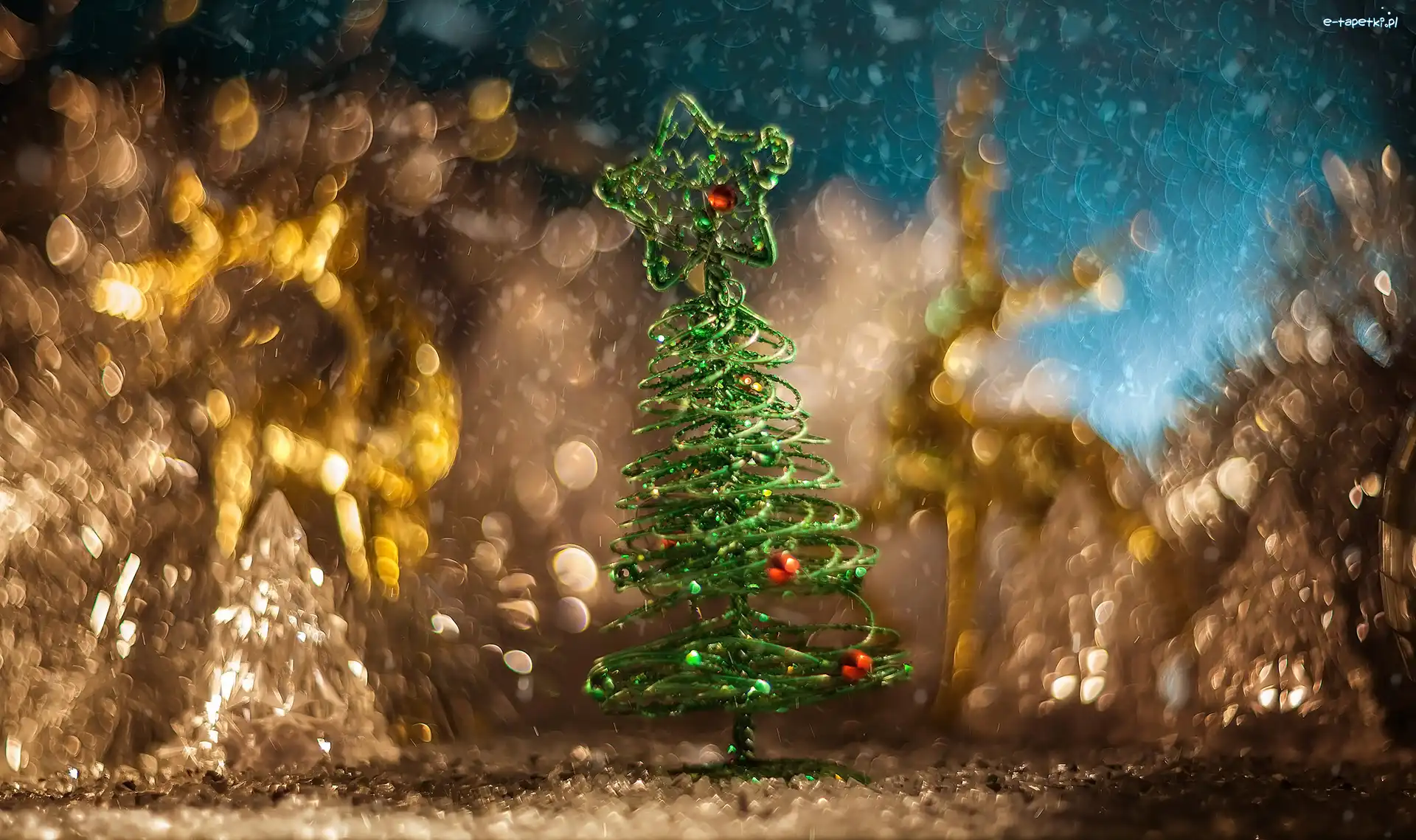 Druciana, Choinka, Ozdoba, Bokeh, Boże Narodzenie