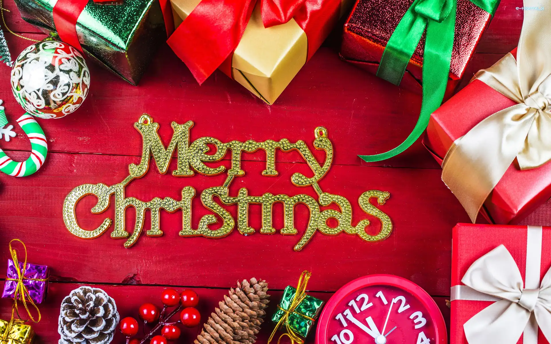 Boże Narodzenie, Prezenty, Merry Christmas, Szyszki, Zegar