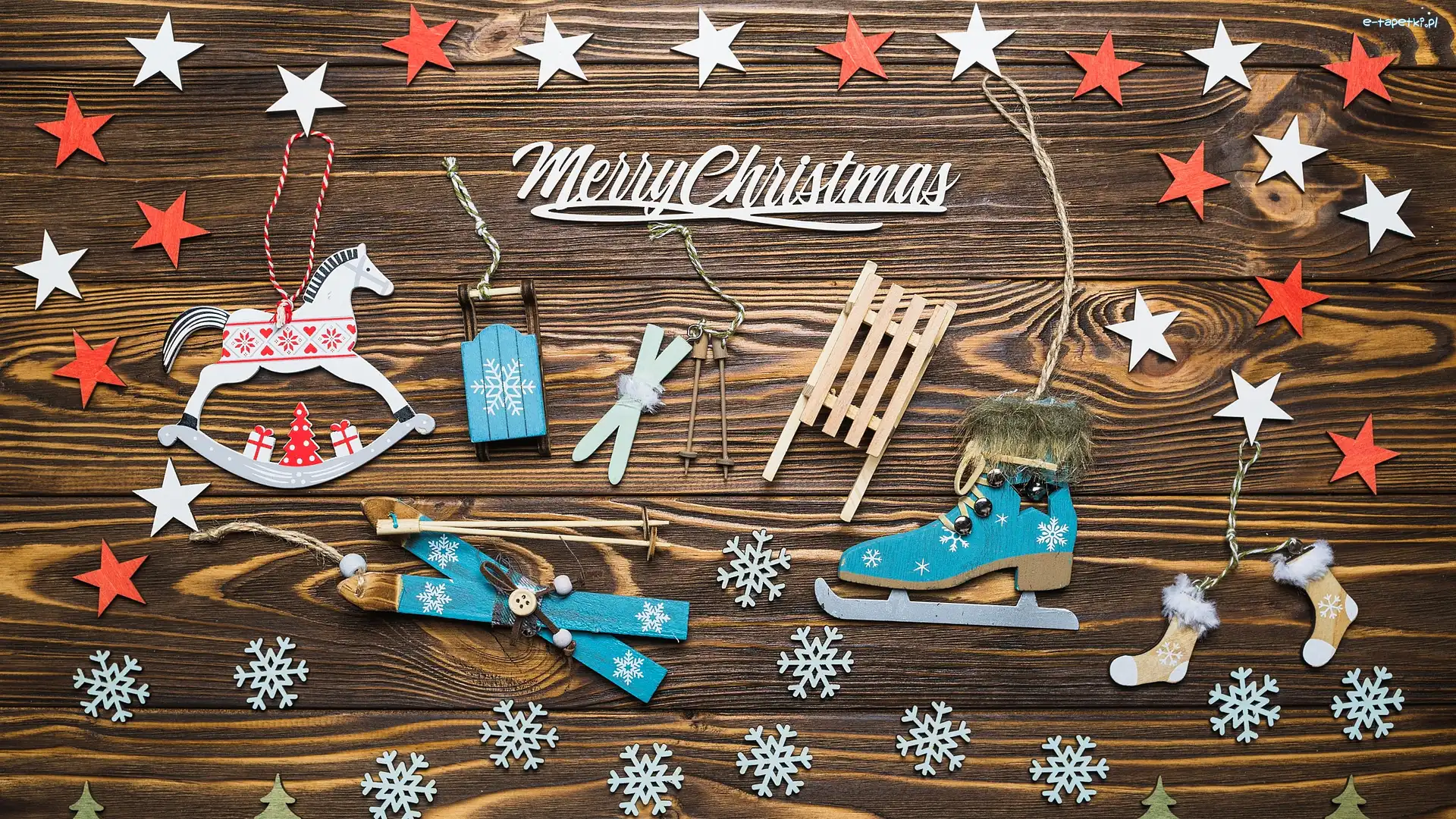 Śnieżynki, Dekoracja, Gwiazdki, Konik, Deski, Sanki, Łyżwa, Merry Christmas, Narty, Świąteczne, Napis