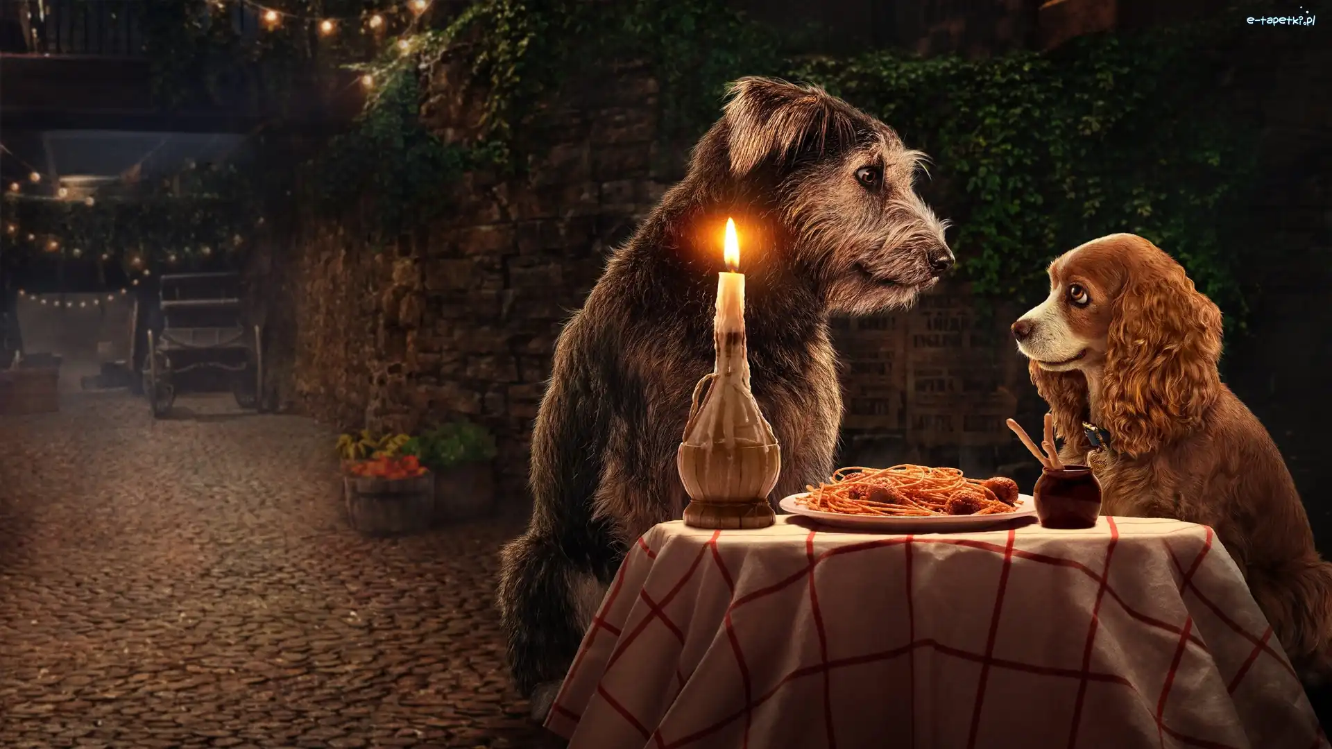 Świeca, Zakochany kundel, Psy, Lady and the Tramp, Film, Stolik, Zwierzęta