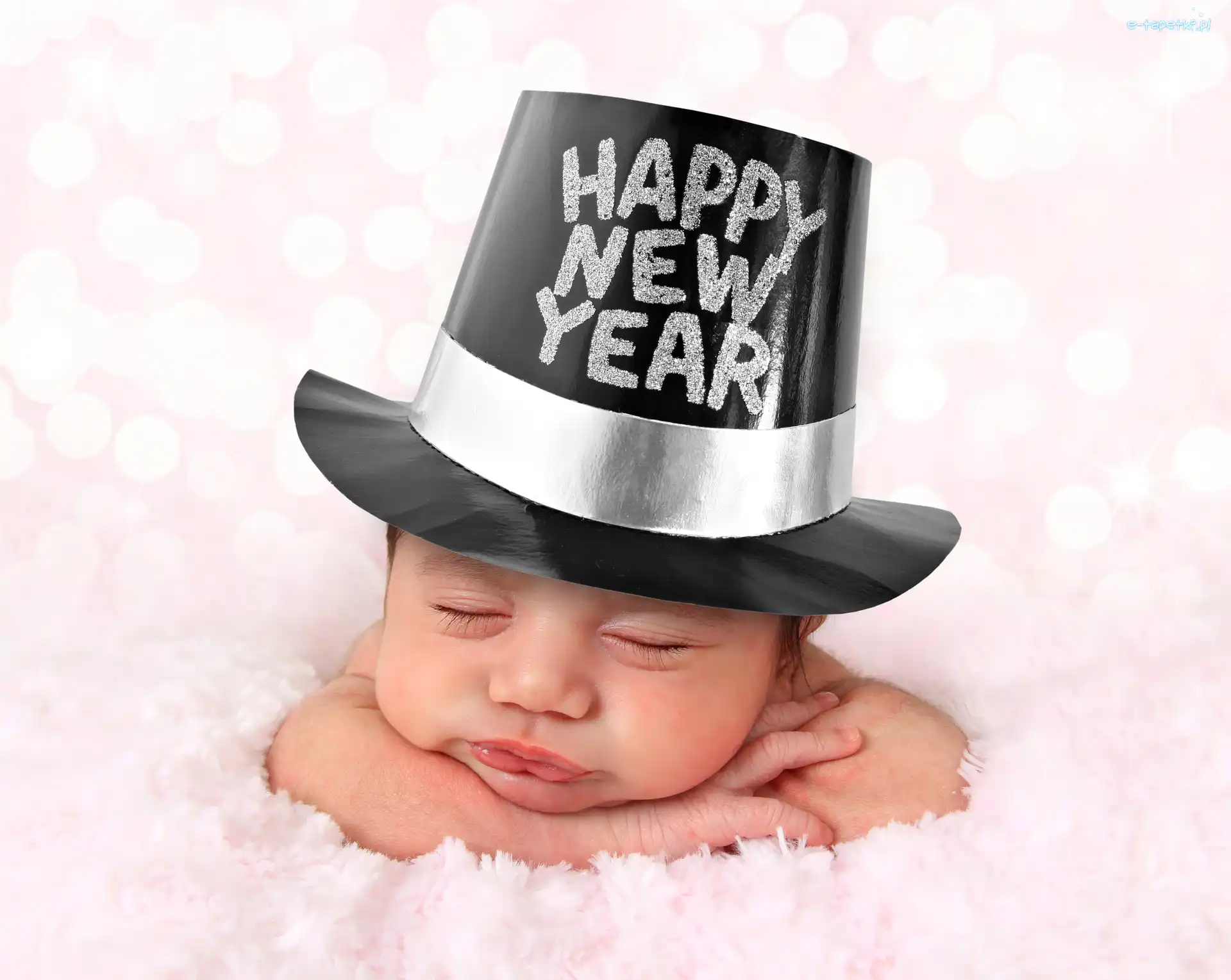 Kocyk, Cylinder, Biały, Happy New Year, Dziecko, Śpiące