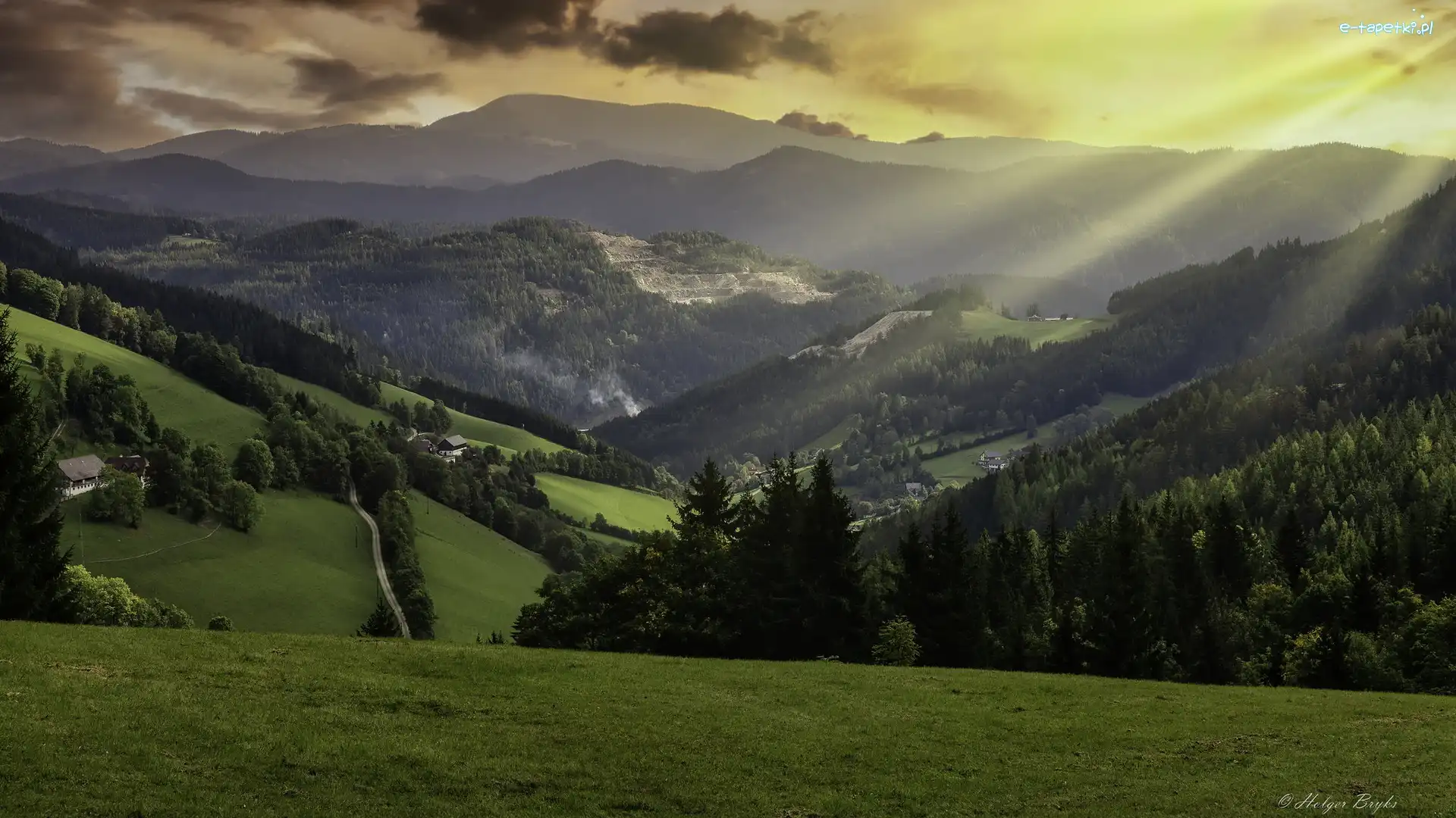 Domy, Lasy, Austria, Gmina Turnau, Wzgórza, Światło, Słoneczne, Góry