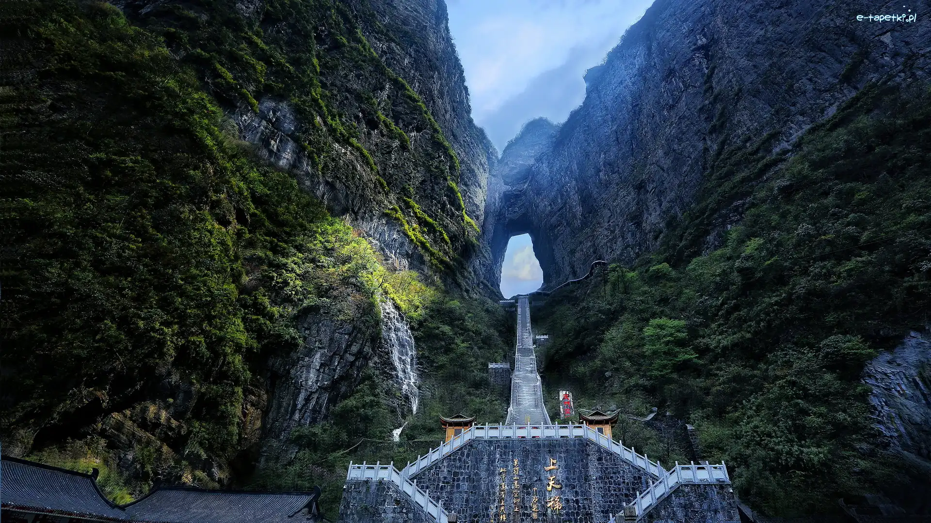 Góry, Atrakcja turystyczna, Chiny, Hunan, Schody, Drzewa, Zhangjiajie, Góra Tianmen