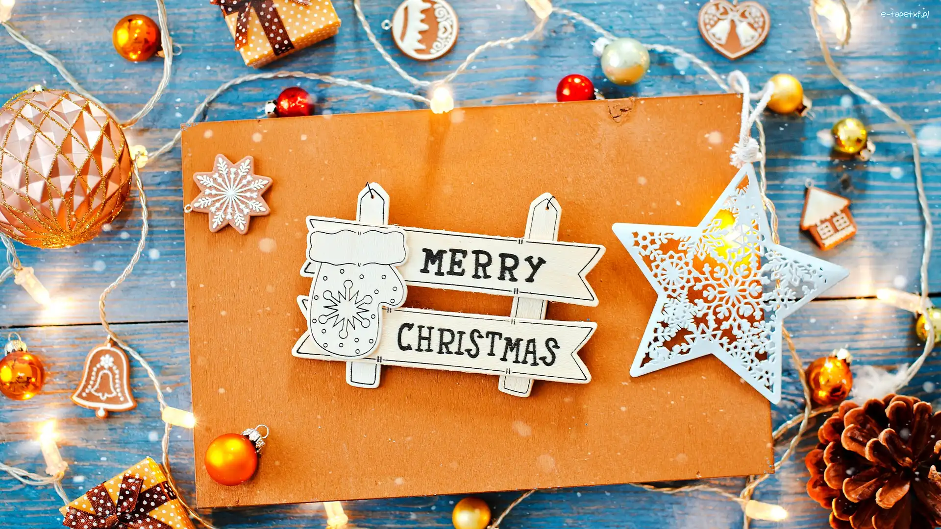 Deski, Ozdoby, Napis, Świąteczne, Kartka, Światełka, Merry Christmas