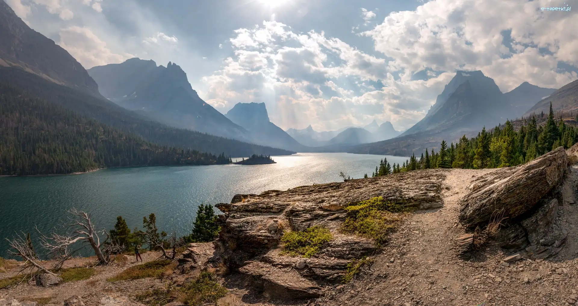 Montana, Góry, Park Narodowy Glacier, Stany Zjednoczone, Saint Mary Lake, Jezioro