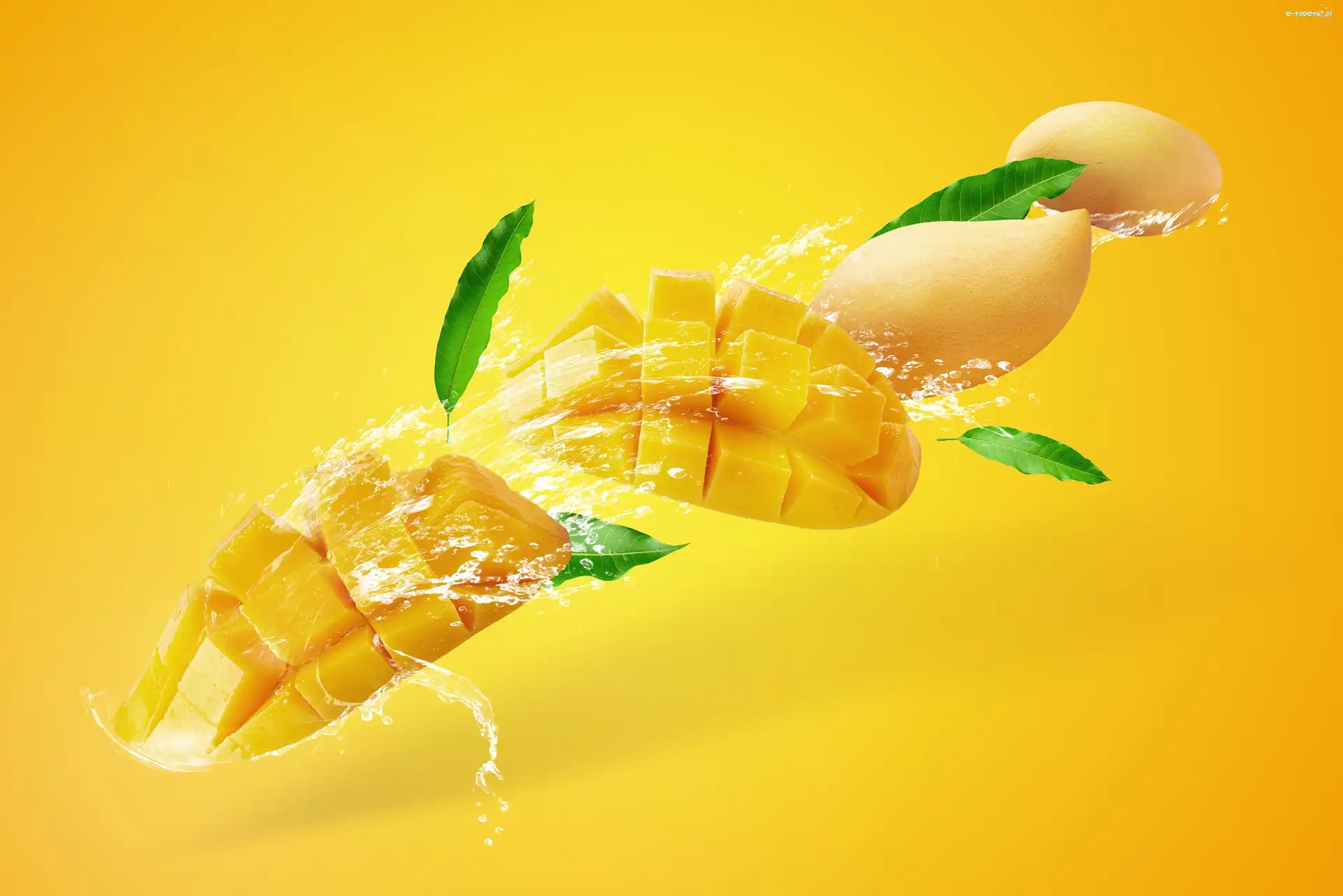 Żółte tło, Owoc, Mango