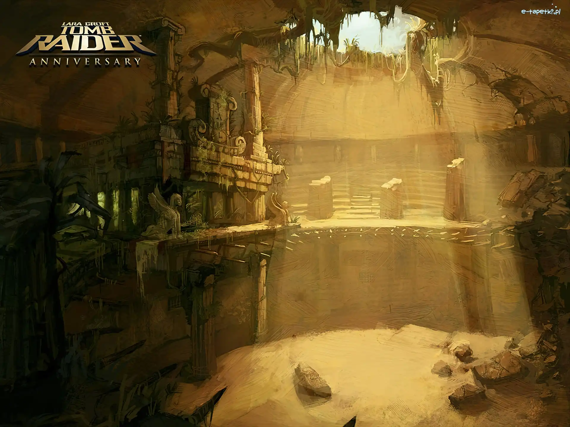 Tomb Raider Anniversary, grota, świątynia, światło, kurhan