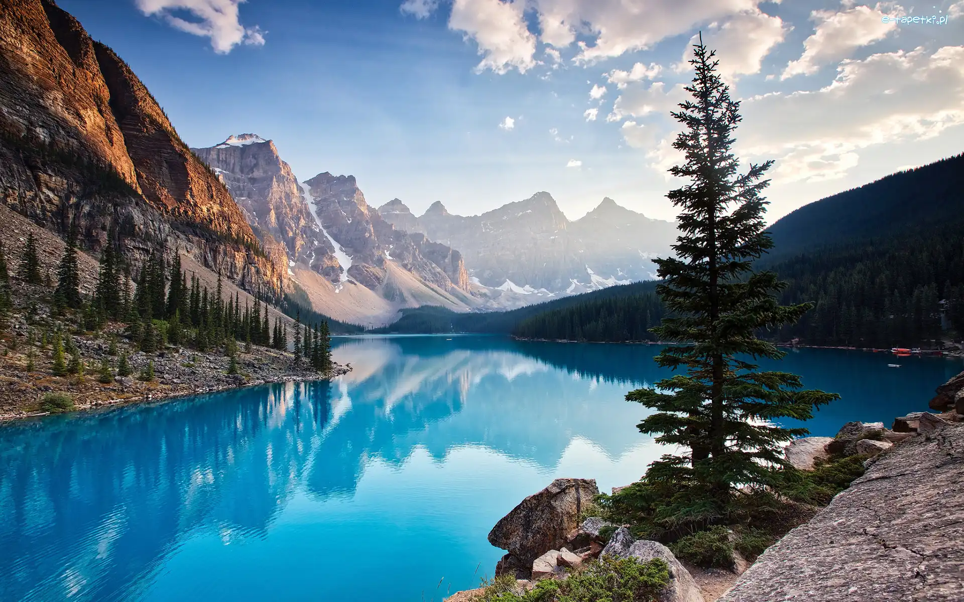 Drzewa, Park Narodowy Banff, Jezioro Moraine, Góry, Prowincja Alberta, Kanada