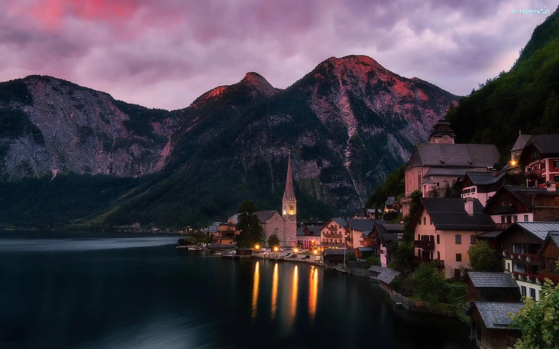 Domy, Kościół, Jezioro Hallstattersee, Góry, Hallstatt, Austria