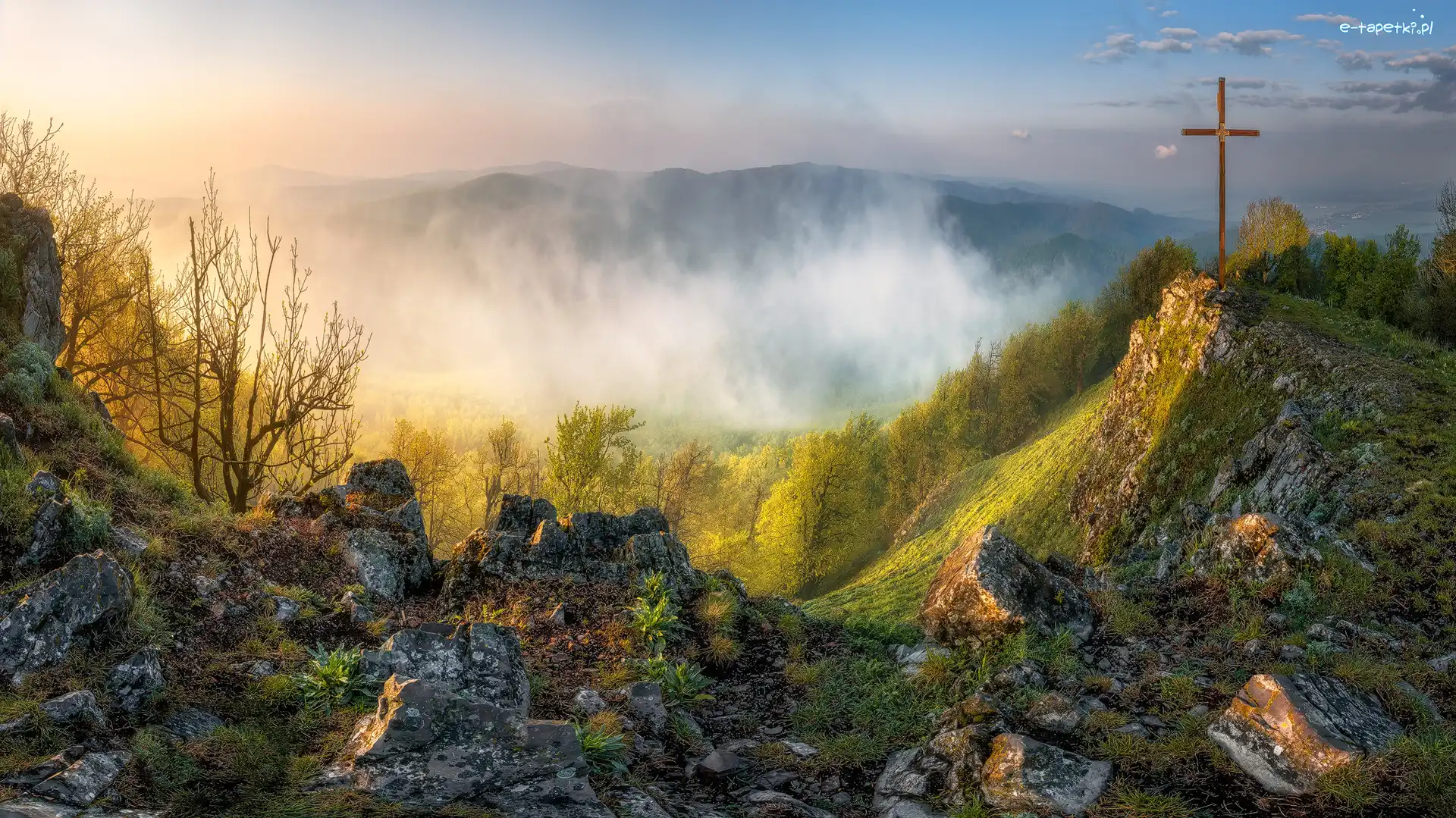 Kamienie, Tatry, Słowacja, Szczyt Wysoka, Mgła, Szczyt, Krzyż, Góry