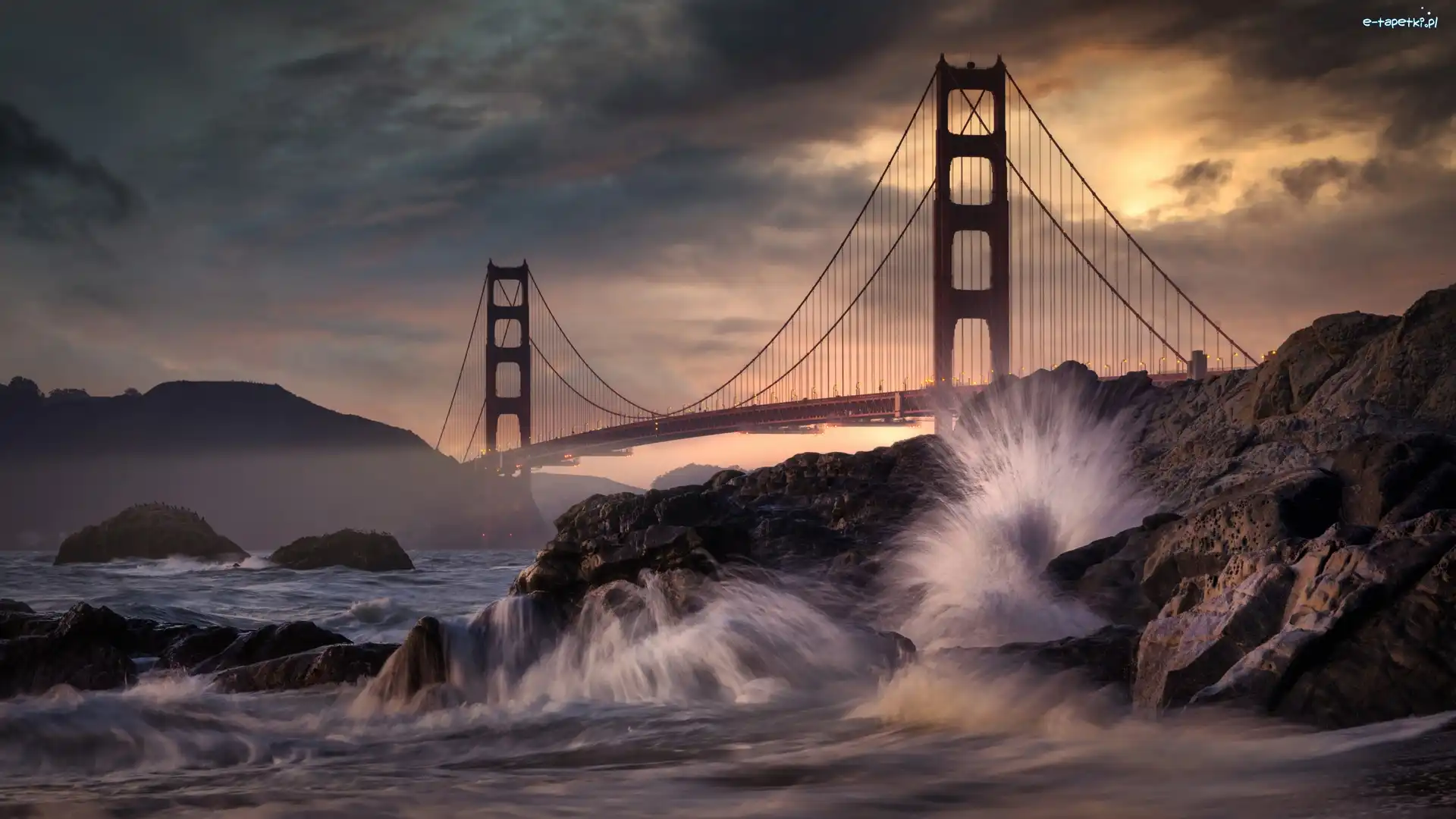 Fale, Golden Gate, Stany Zjednoczone Most Golden Gate, Kalifornia, Skały, Cieśnina Golden Gate, San Francisco, Most