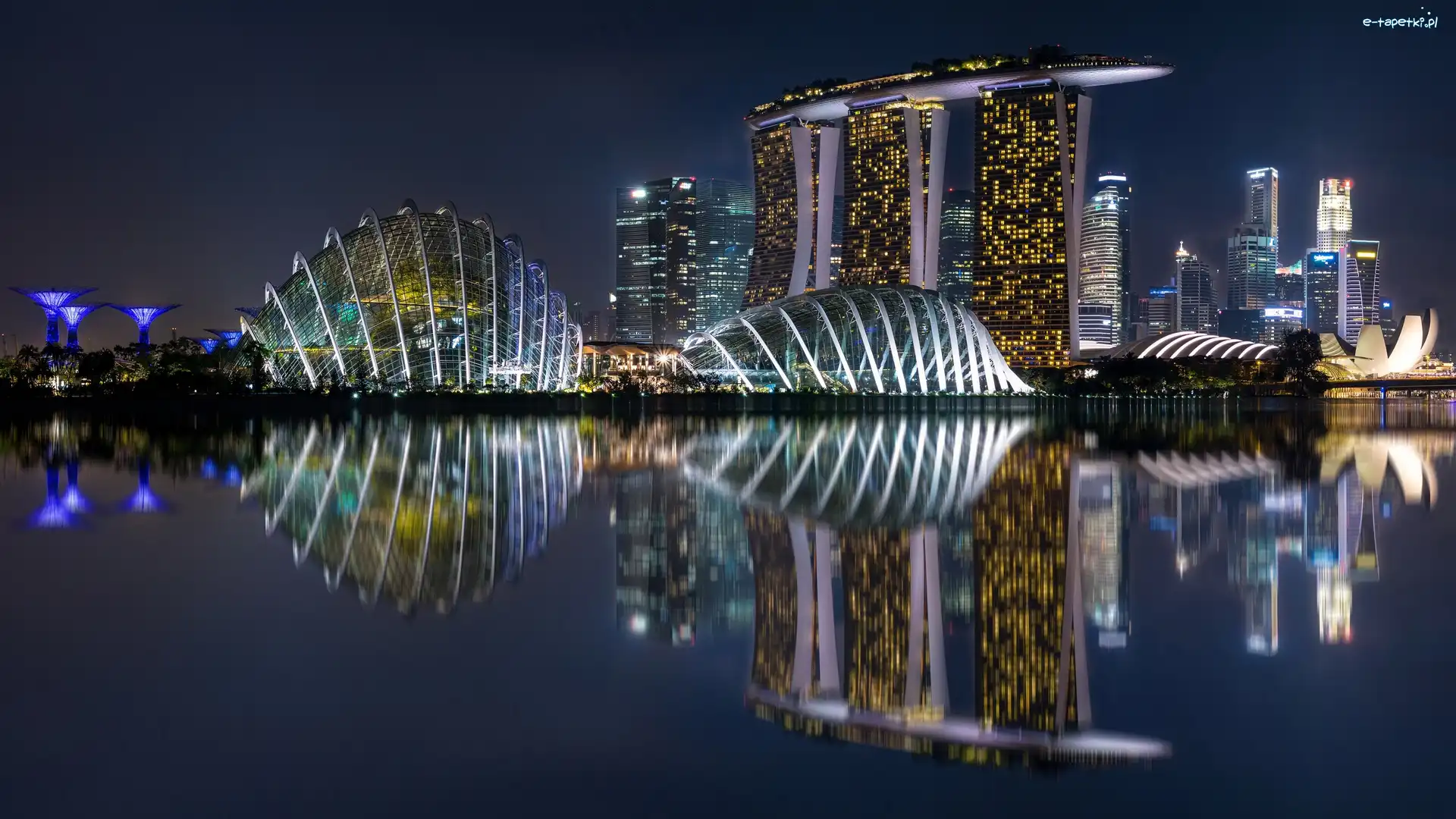 Noc, Oświetlony, Gardens by the Bay, Singapur, Hotel Marina Bay Sands