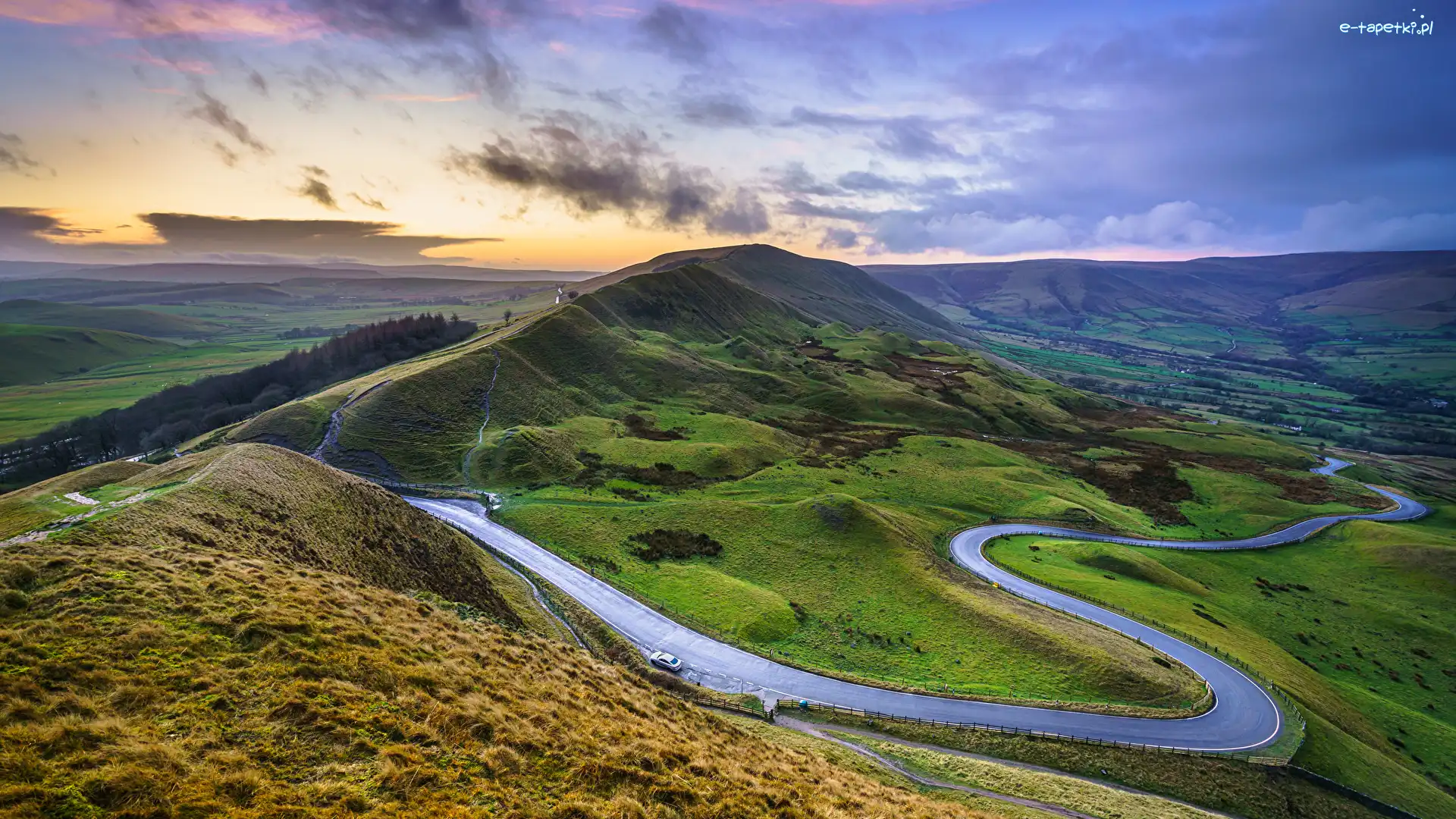 Chmury, Niebo, Kręta, Wzgórze Mam Tor, Wzgórza, Anglia, Derbyshire, Droga, Wyżyna Peak District