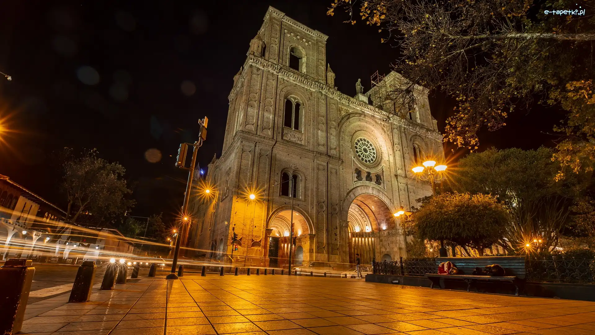 Ulica, Katedra, Hiszpania, Cuenca, Cuenca Cathedral, Światł, Noc, Kościół