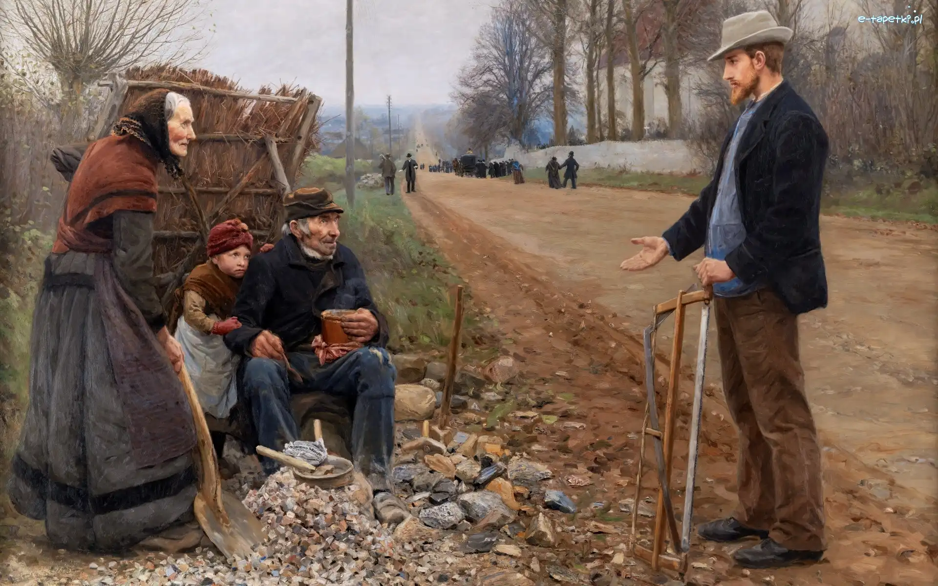 Ulica, Obraz, Kamienie, Dziecko, Hans Andersen Brendekilde, Mężczyźni, Kobieta, Malarstwo