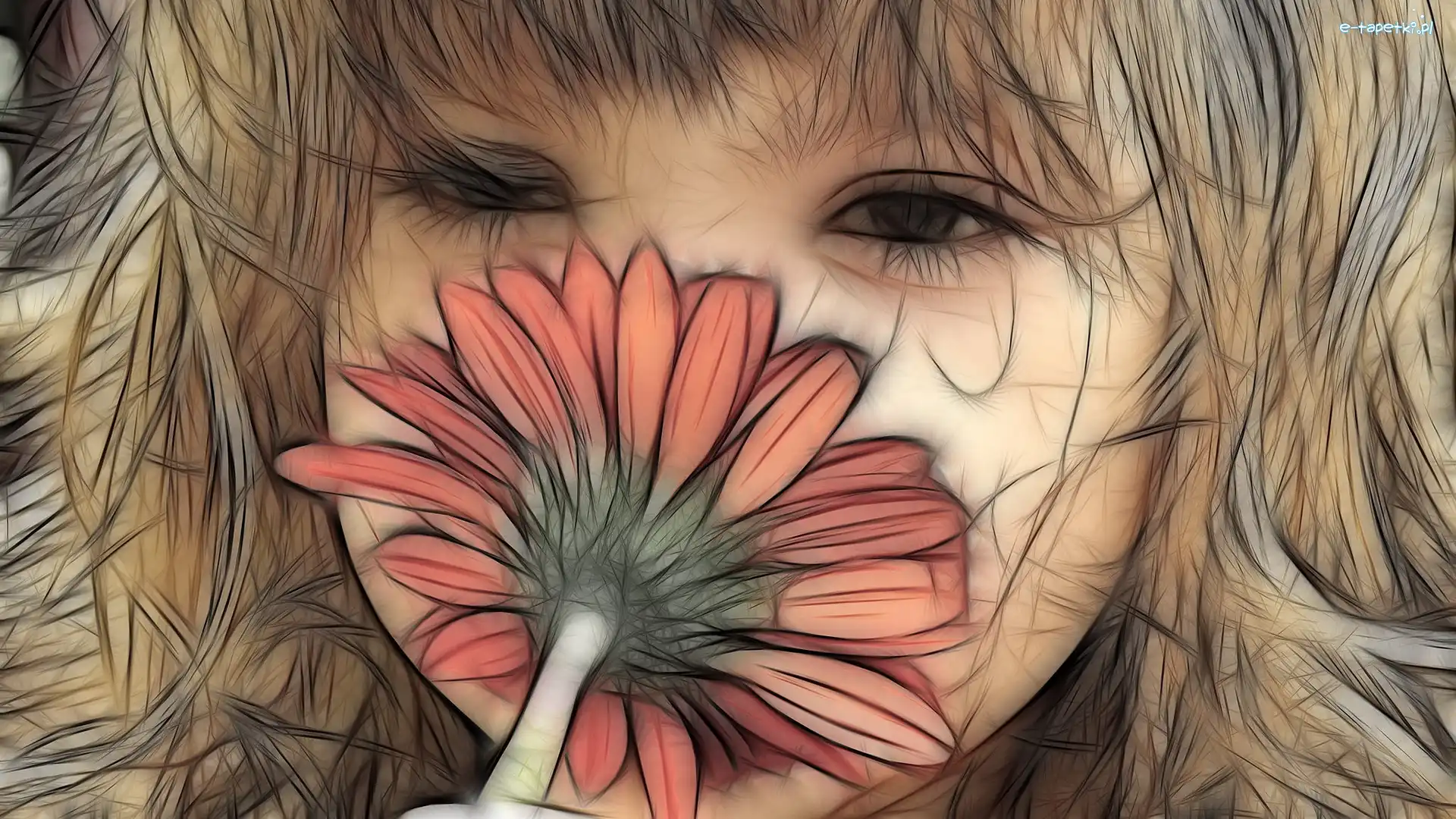 Kwiat, Fractalius, Grafika, Dziewczynka
