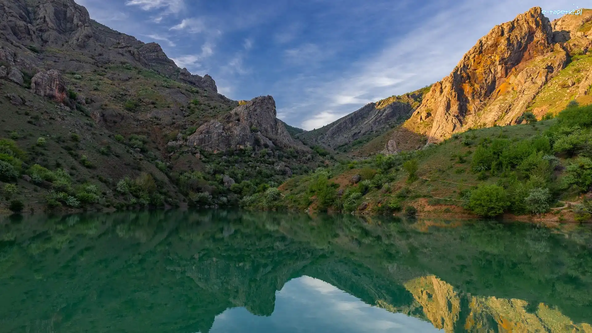 Jezioro, Odbicie, Krzewy, Góry